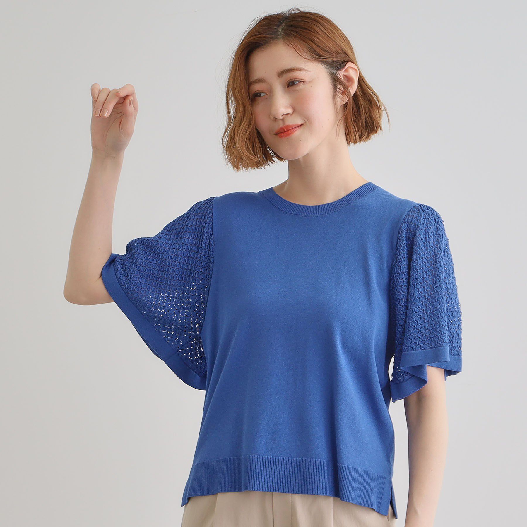 grove「袖透かし編みフレアースリーブニット」|ニット・セーター|