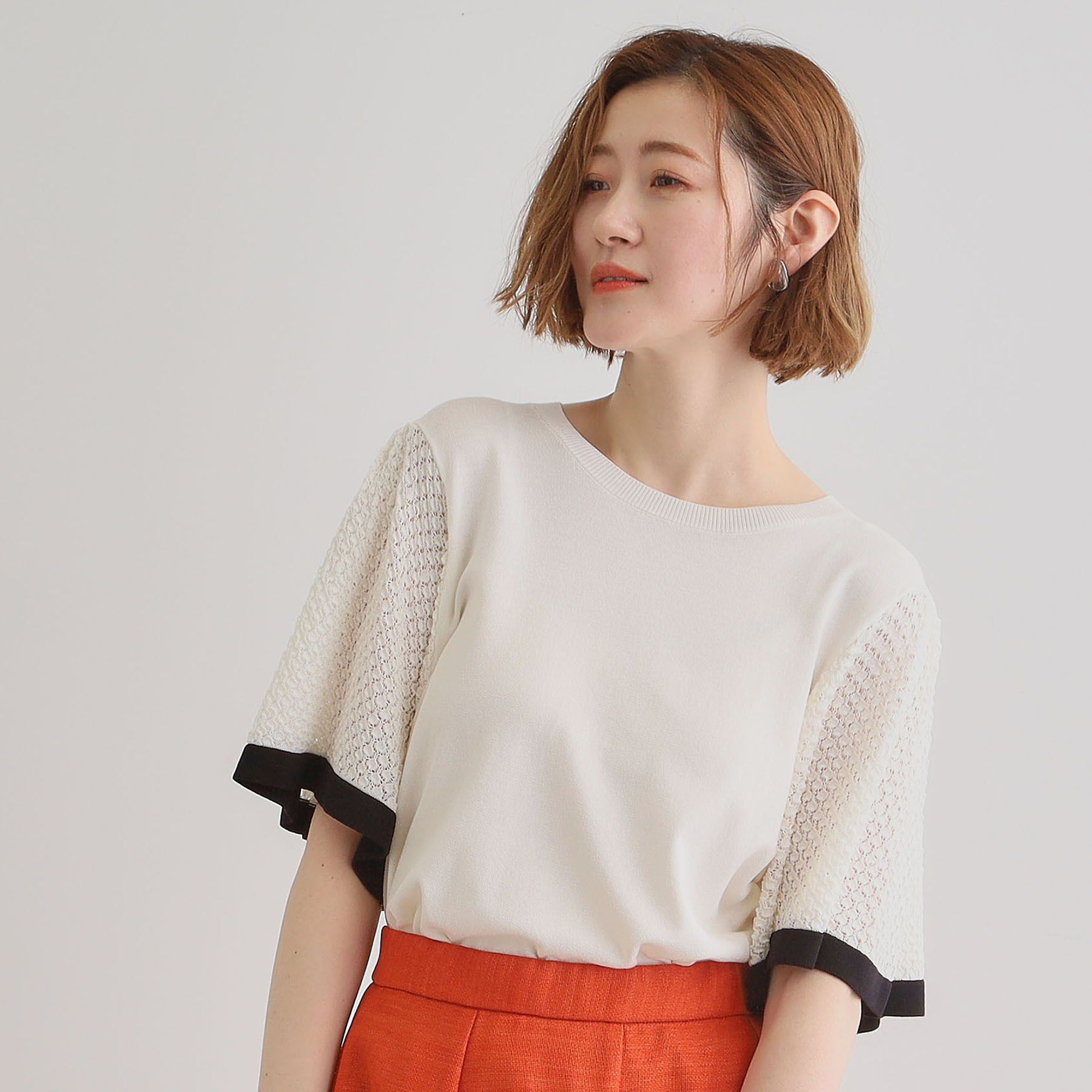 grove「袖透かし編みフレアースリーブニット」|ニット・セーター|