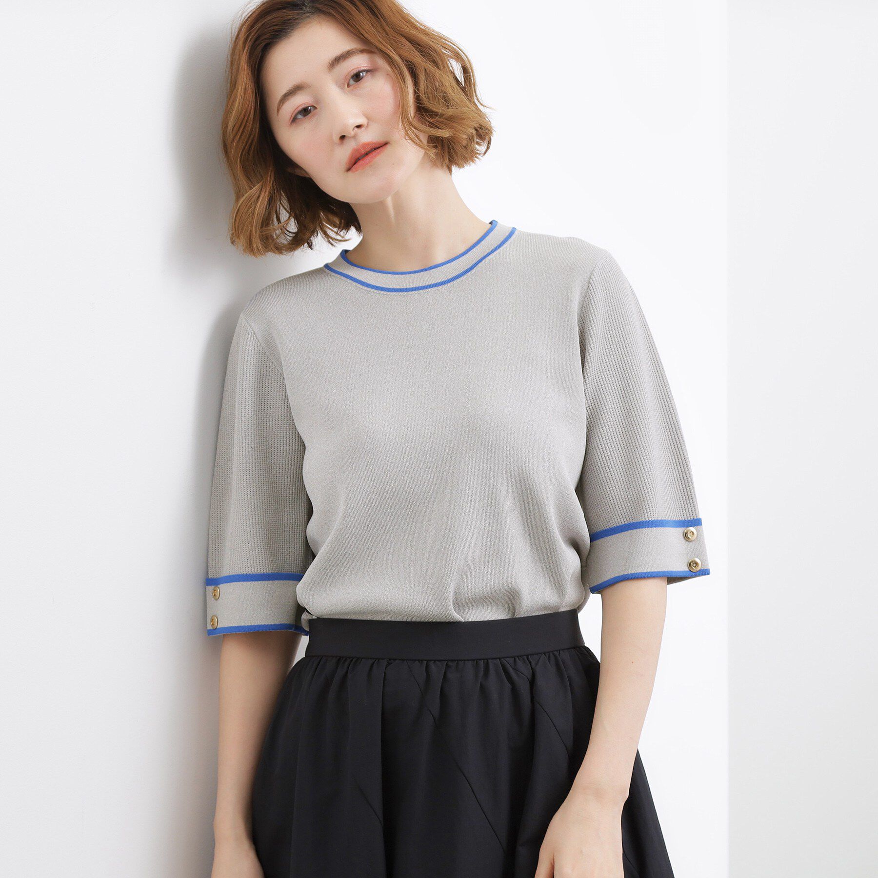 grove「【貴島明日香さん着用】やわらかドライタッチ 袖メッシュ編みニット」|ニット・セーター|