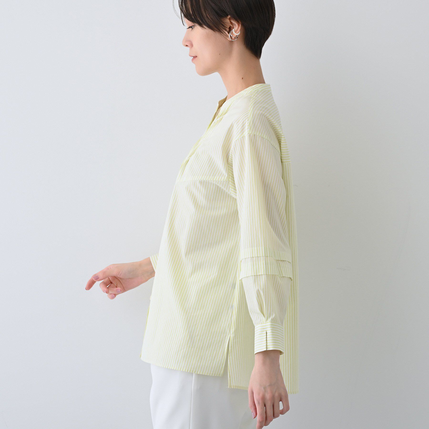 INDIVI「【UVケア／カラーストライプ柄】タックデザインブラウス」|シャツ・ブラウス|