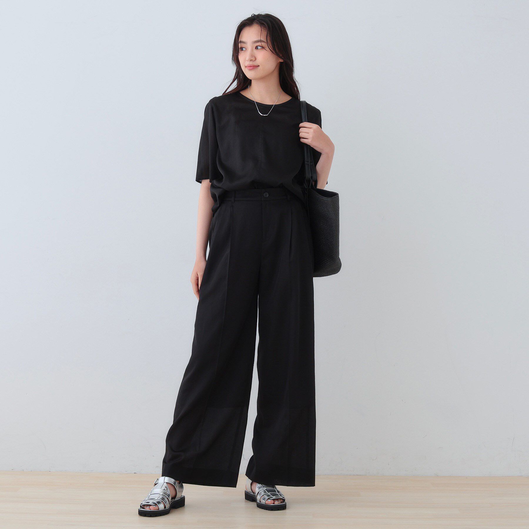 INDIVI「【日本製／SETUP可能】ガーゼ素材ワイドパンツ」|その他|