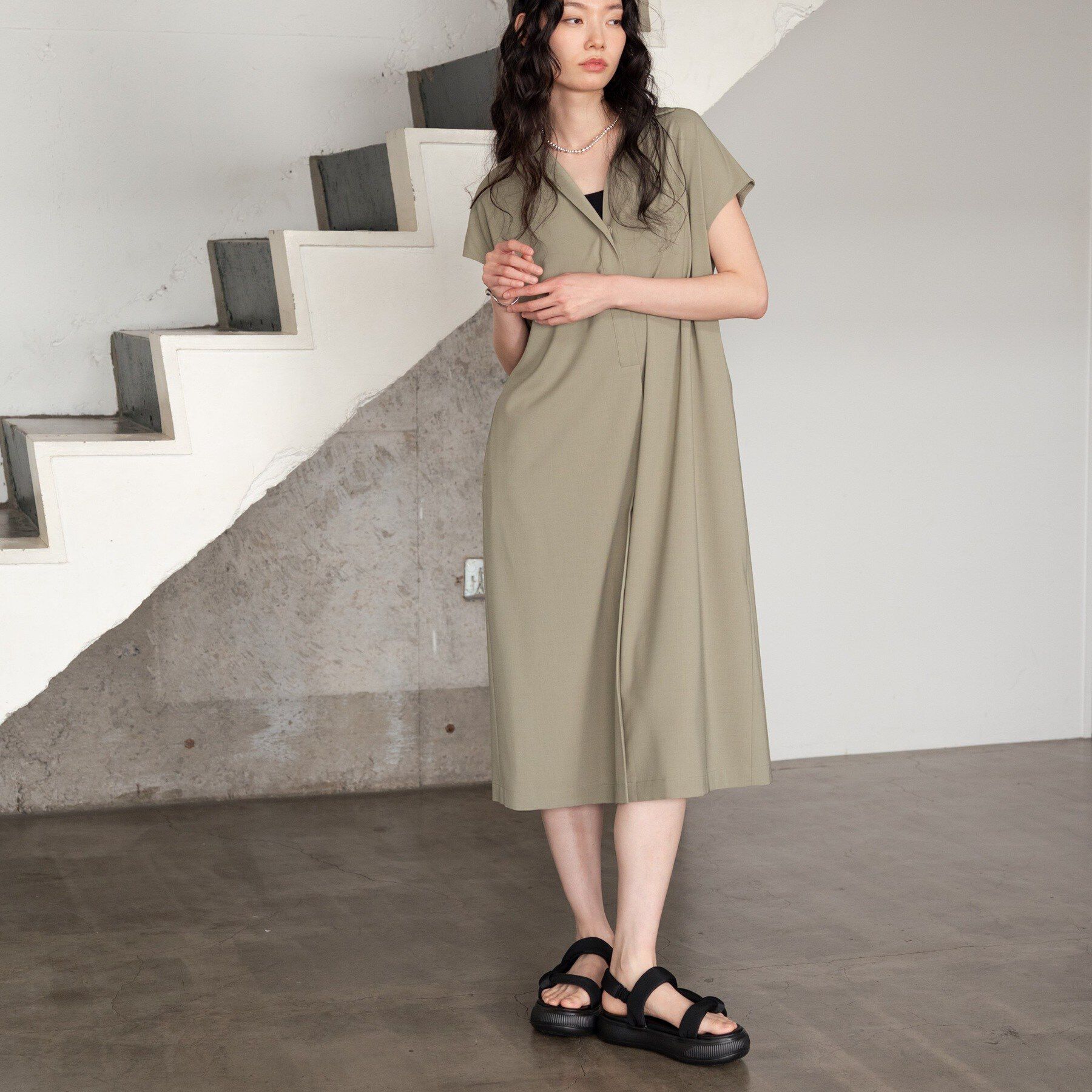 GALLEST「Comfy SET UP｜スキッパーワンピース【通勤／接触冷感／UVカット】」|ワンピース|