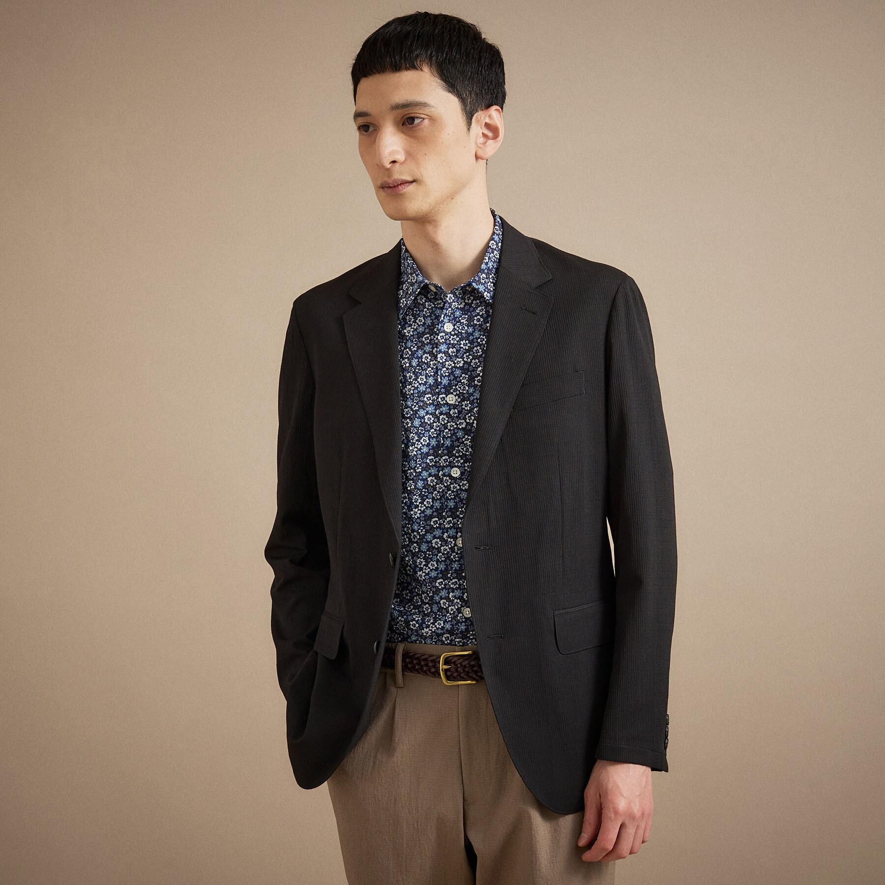 TAKEO KIKUCHI「【通気性】トリコットサッカー ジャケット」|テーラードジャケット|ブラック(019)