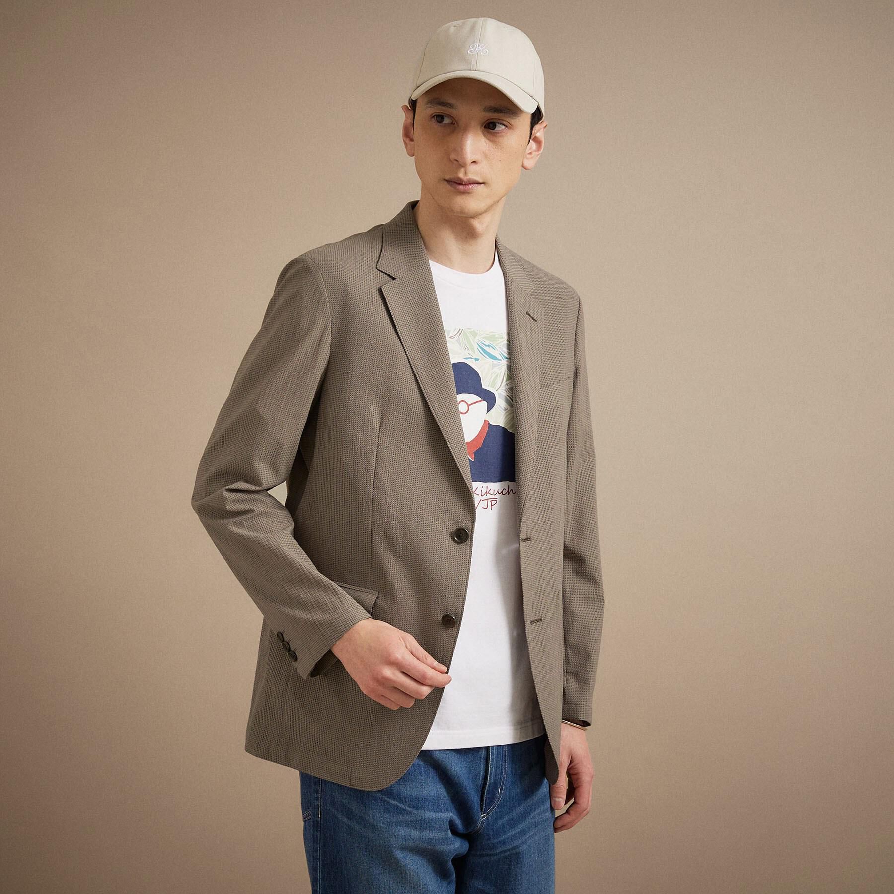 TAKEO KIKUCHI「【通気性】トリコットサッカー ジャケット」|テーラードジャケット|ピンクベージュ(05