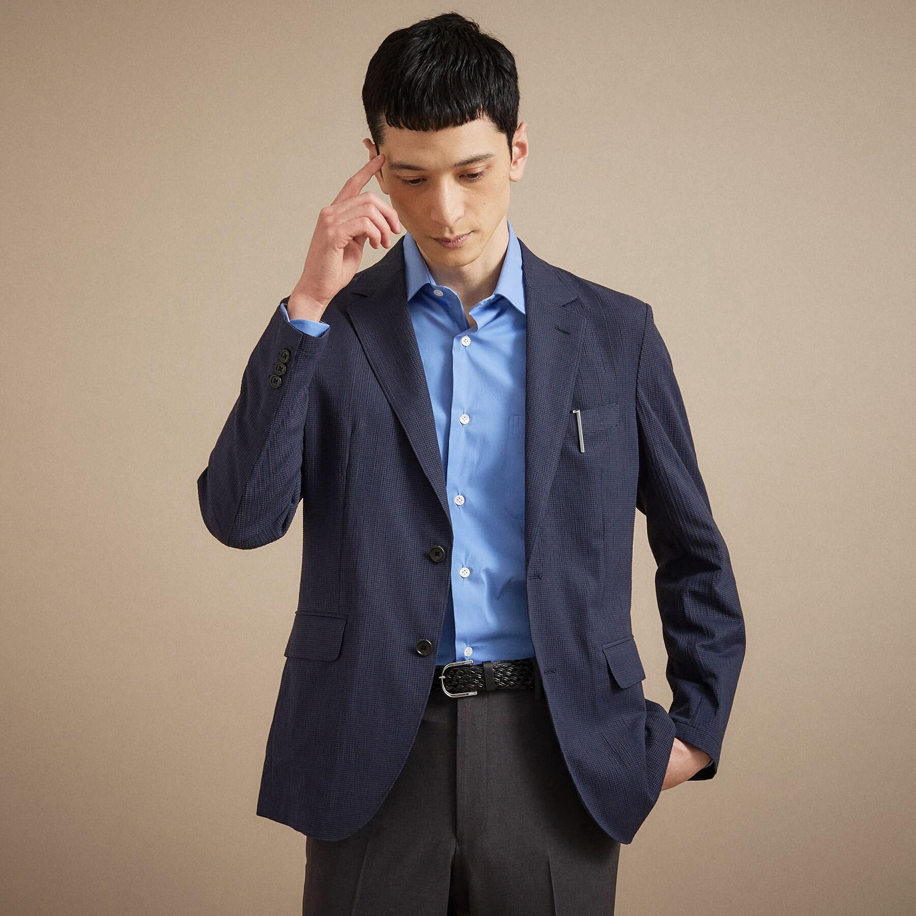 TAKEO KIKUCHI「【通気性】トリコットサッカー ジャケット」|テーラードジャケット|ブルー(093)