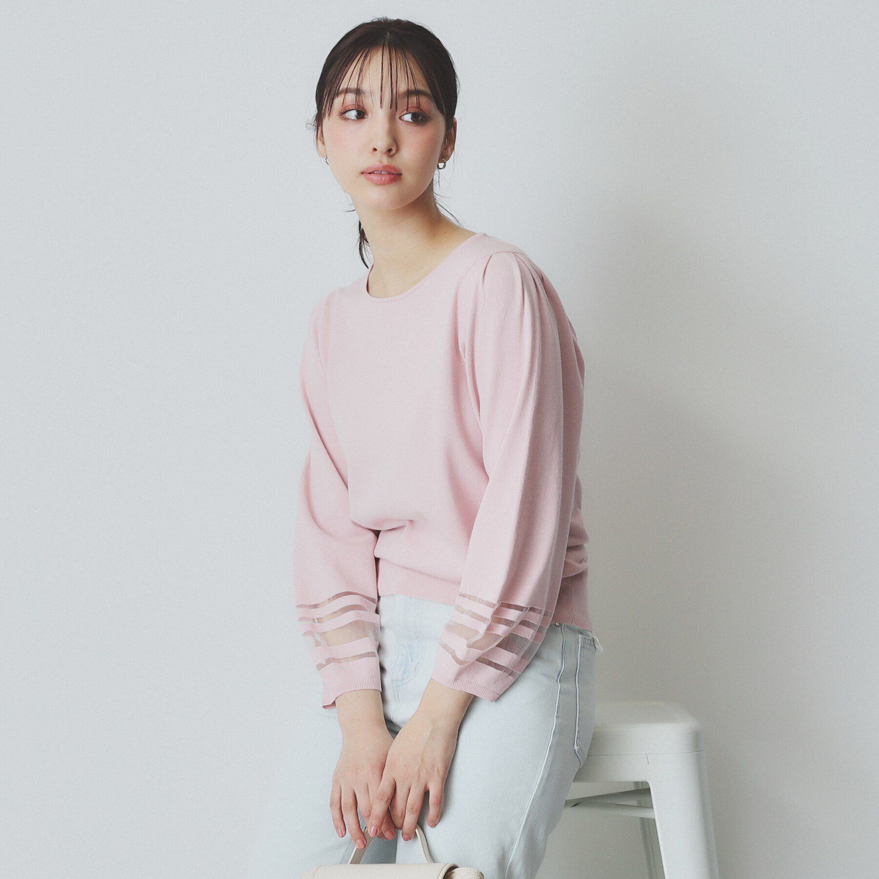 index「シアーラインパフスリーブニット【UV/洗濯機洗い可】」|ニット・セーター|ピンク(071)