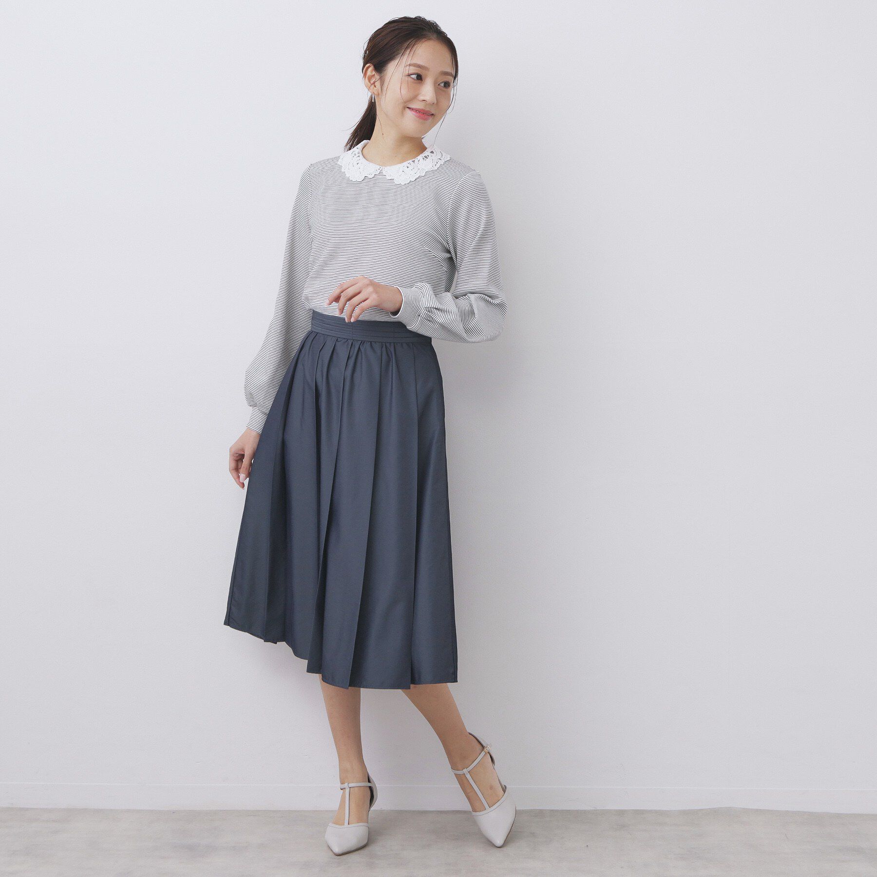 index「レース衿付きピケジャージトップス【洗濯機OK】」|Tシャツ・カットソー|