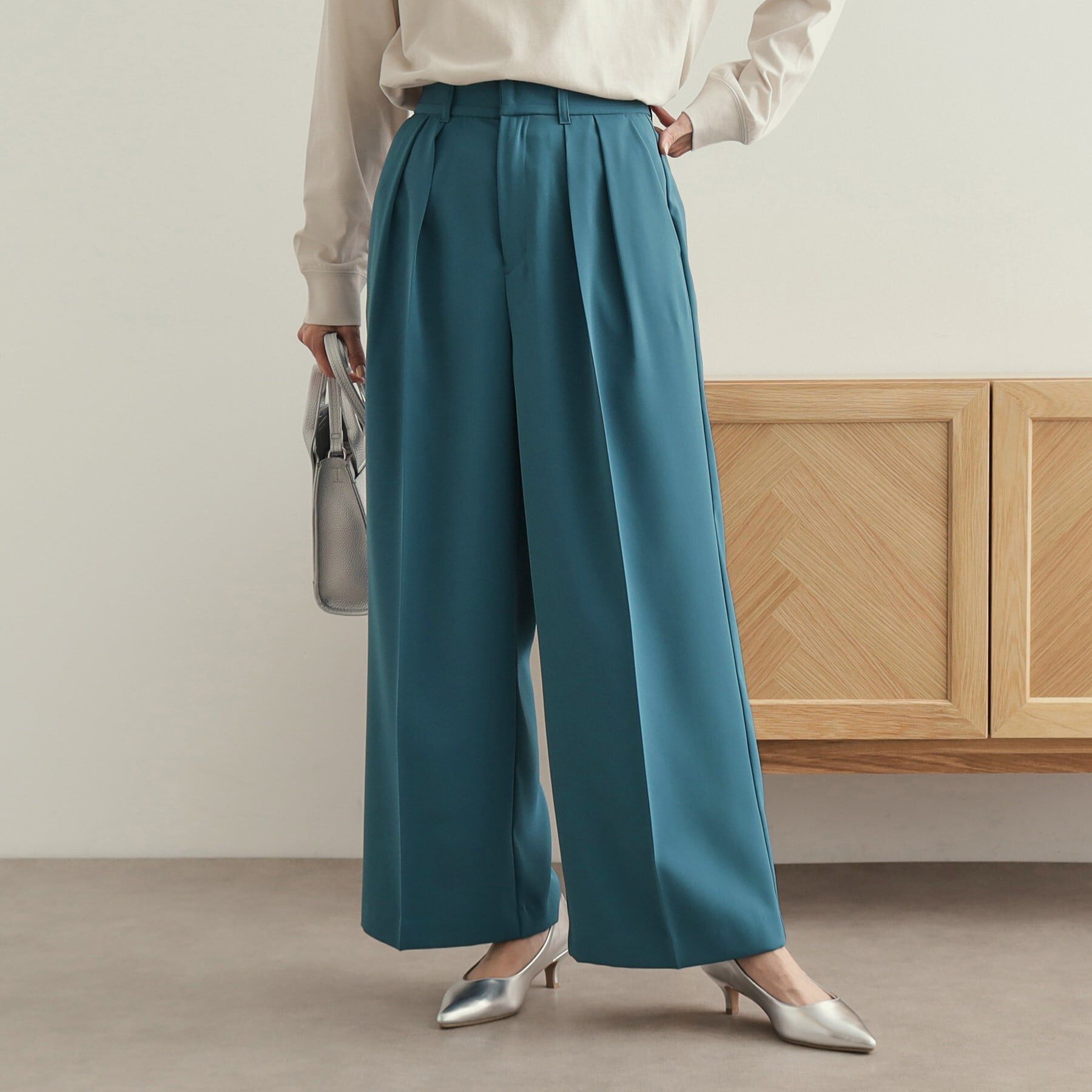 OPAQUE.CLIP「タックワイドカラーパンツ【洗濯機洗い可】」|その他|ブルーグリーン(09