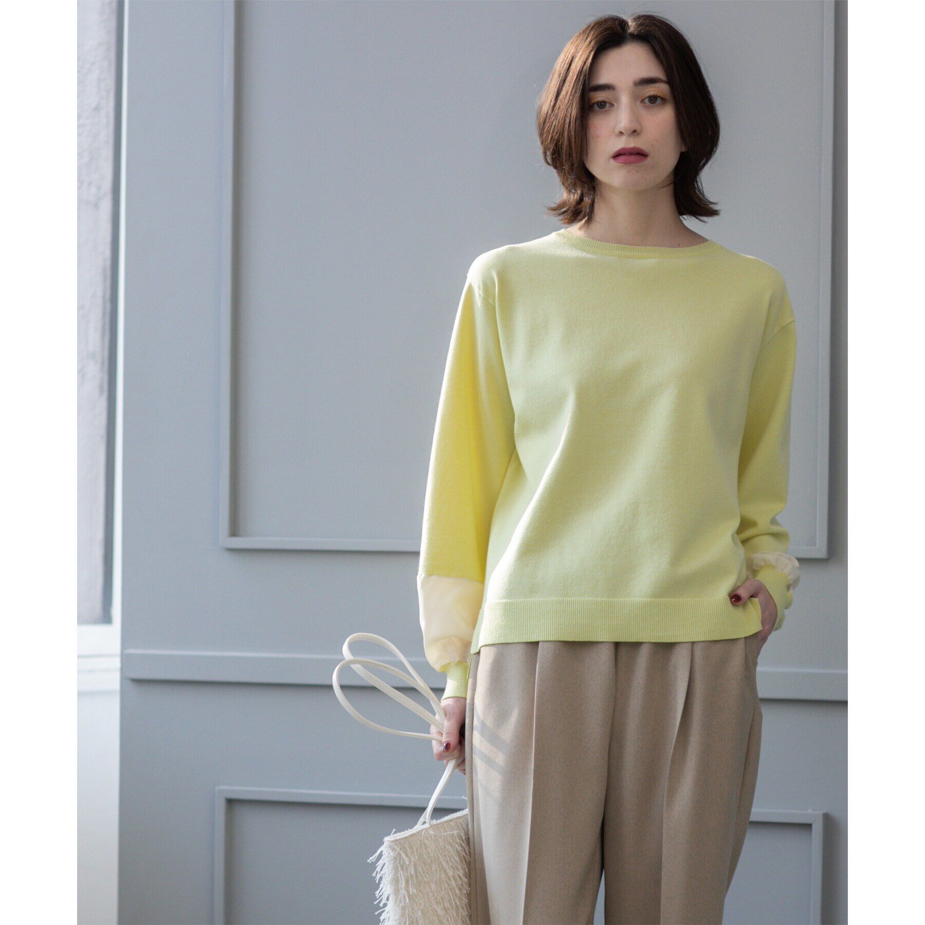 OPAQUE.CLIP「ジョーゼット切替スリーブニット【洗濯機洗い可】」|ニット・セーター|