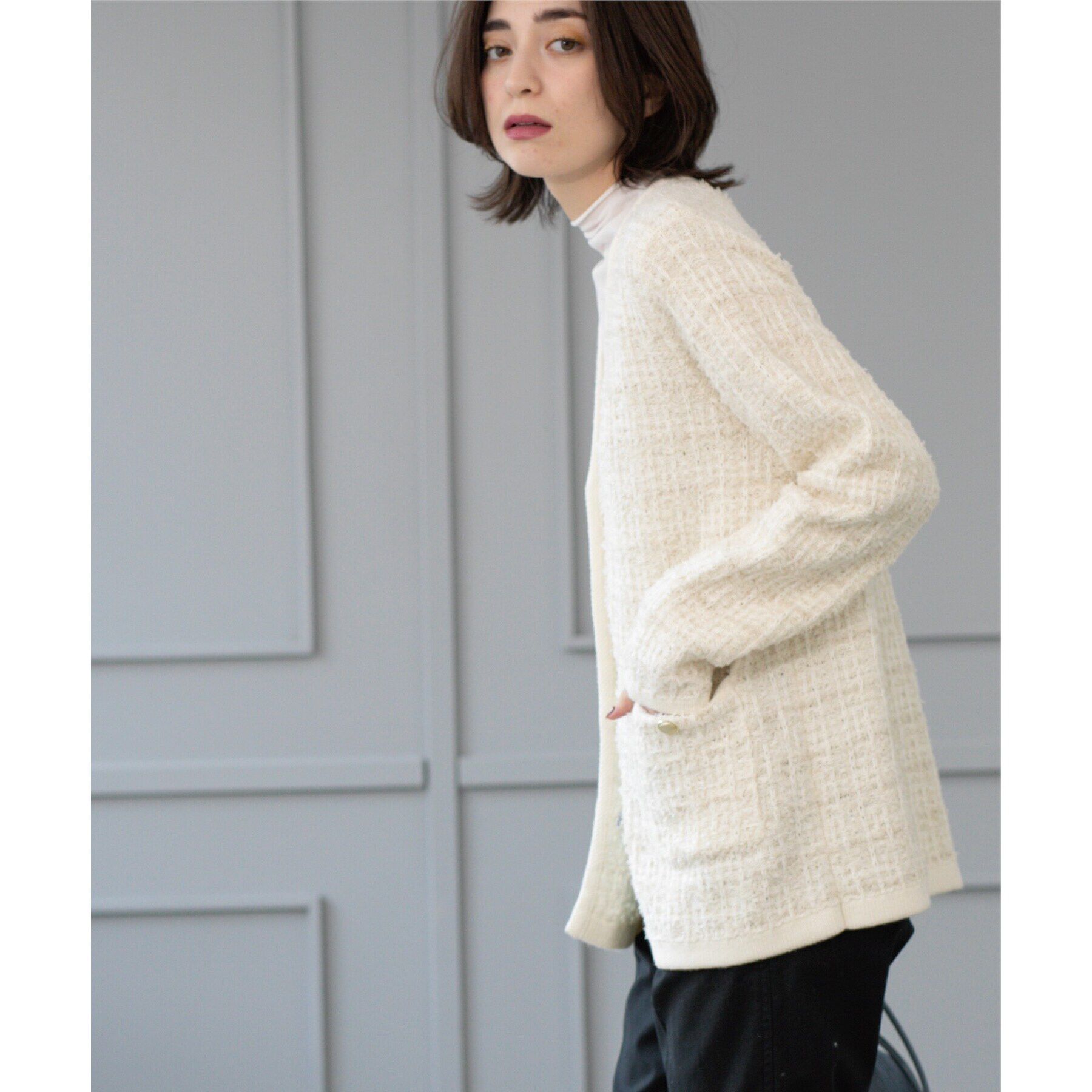 OPAQUE.CLIP「ツイードライクVニットカーディガン【洗濯機洗い可】」|カーディガン|