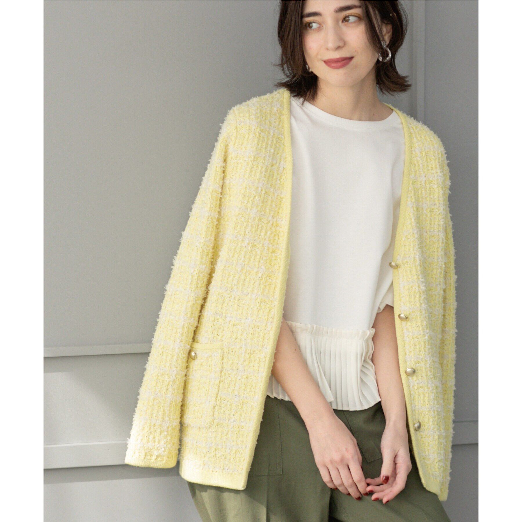 OPAQUE.CLIP「ツイードライクVニットカーディガン【洗濯機洗い可】」|カーディガン|