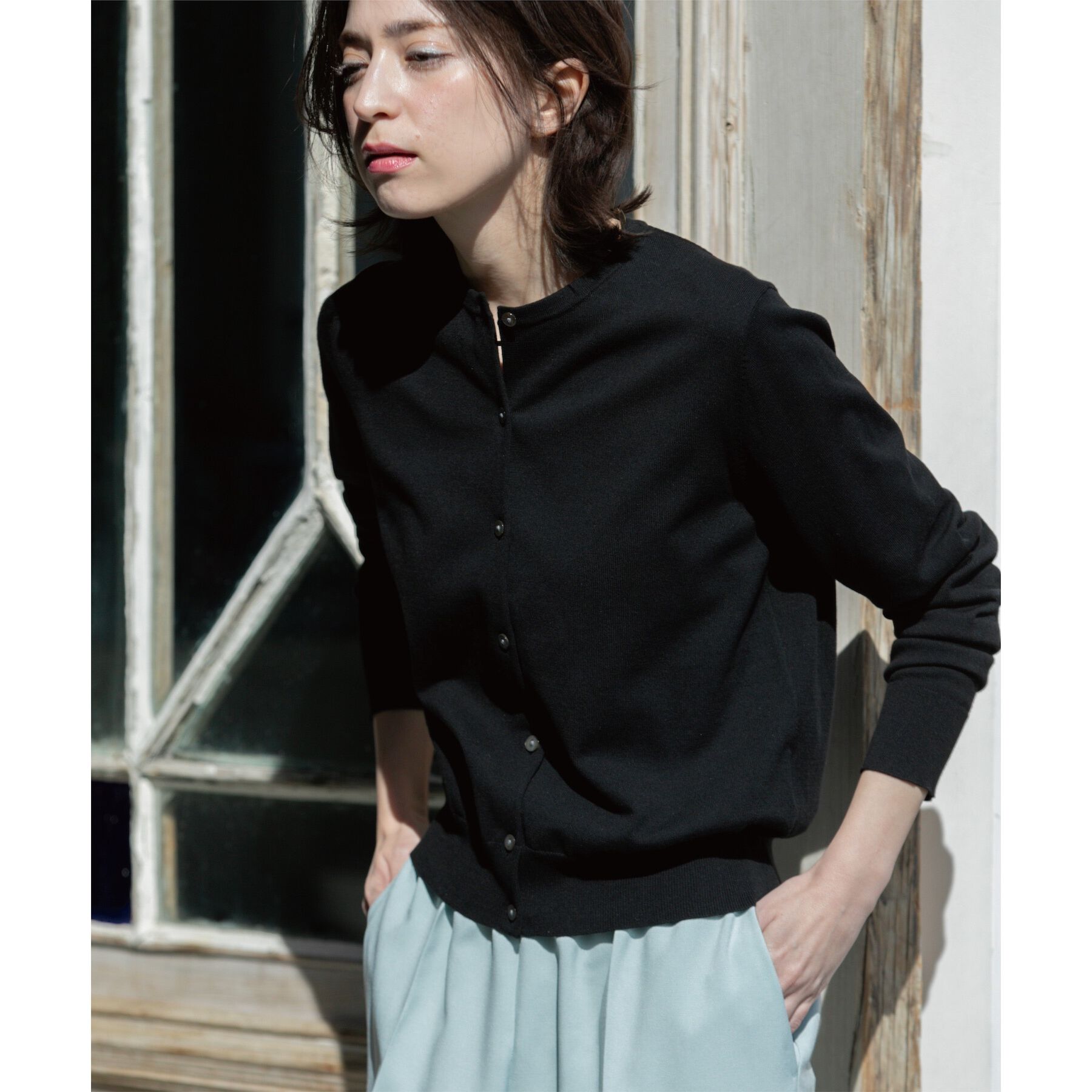 OPAQUE.CLIP「クルーネックニットカーディガン/オーガニックコットン混【UV/洗濯機洗い可】」|カーディガン|