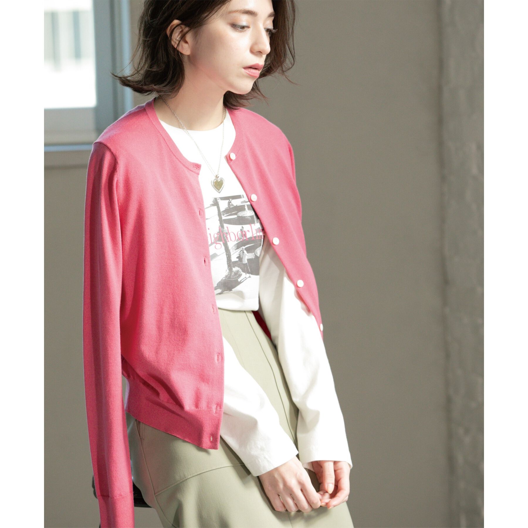 OPAQUE.CLIP「クルーネックニットカーディガン/オーガニックコットン混【UV/洗濯機洗い可】」|カーディガン|