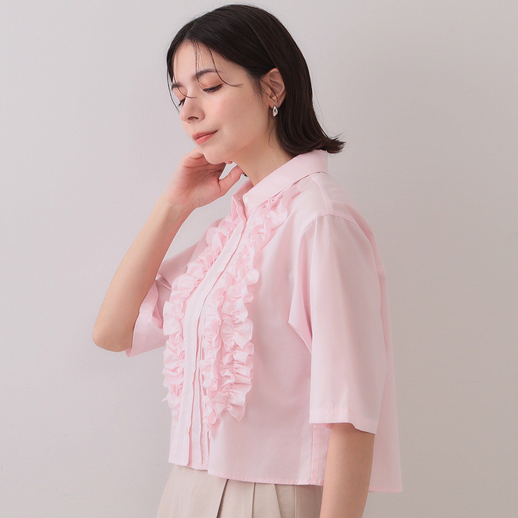 OPAQUE.CLIP「フリルショートシャツ【洗濯機洗い可】」|シャツ・ブラウス|