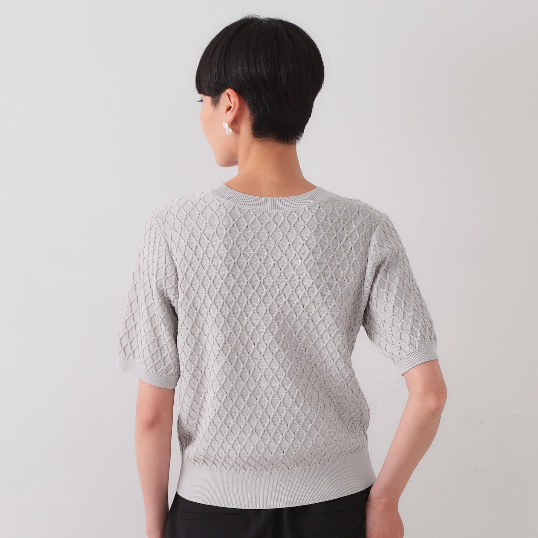 OPAQUE.CLIP「柄編みハーフスリーブニット【洗濯機洗い可】」|ニット・セーター|