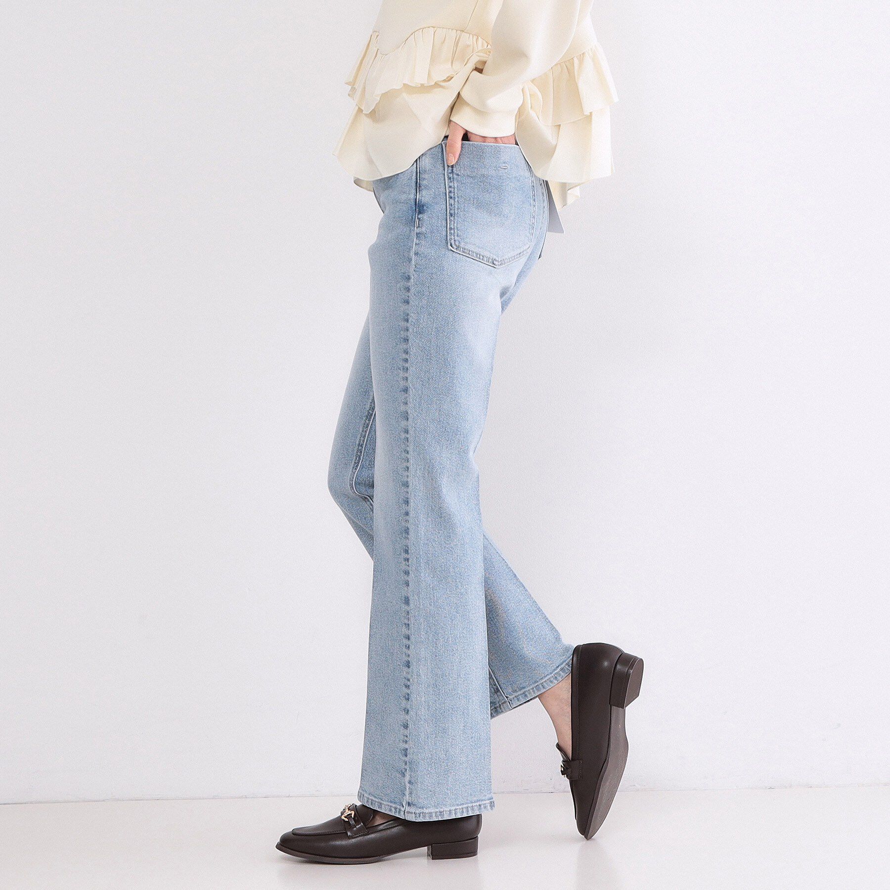 OPAQUE.CLIP「ストレッチセミフレアデニム【洗濯機洗い可】《SS～LL》」|デニム|
