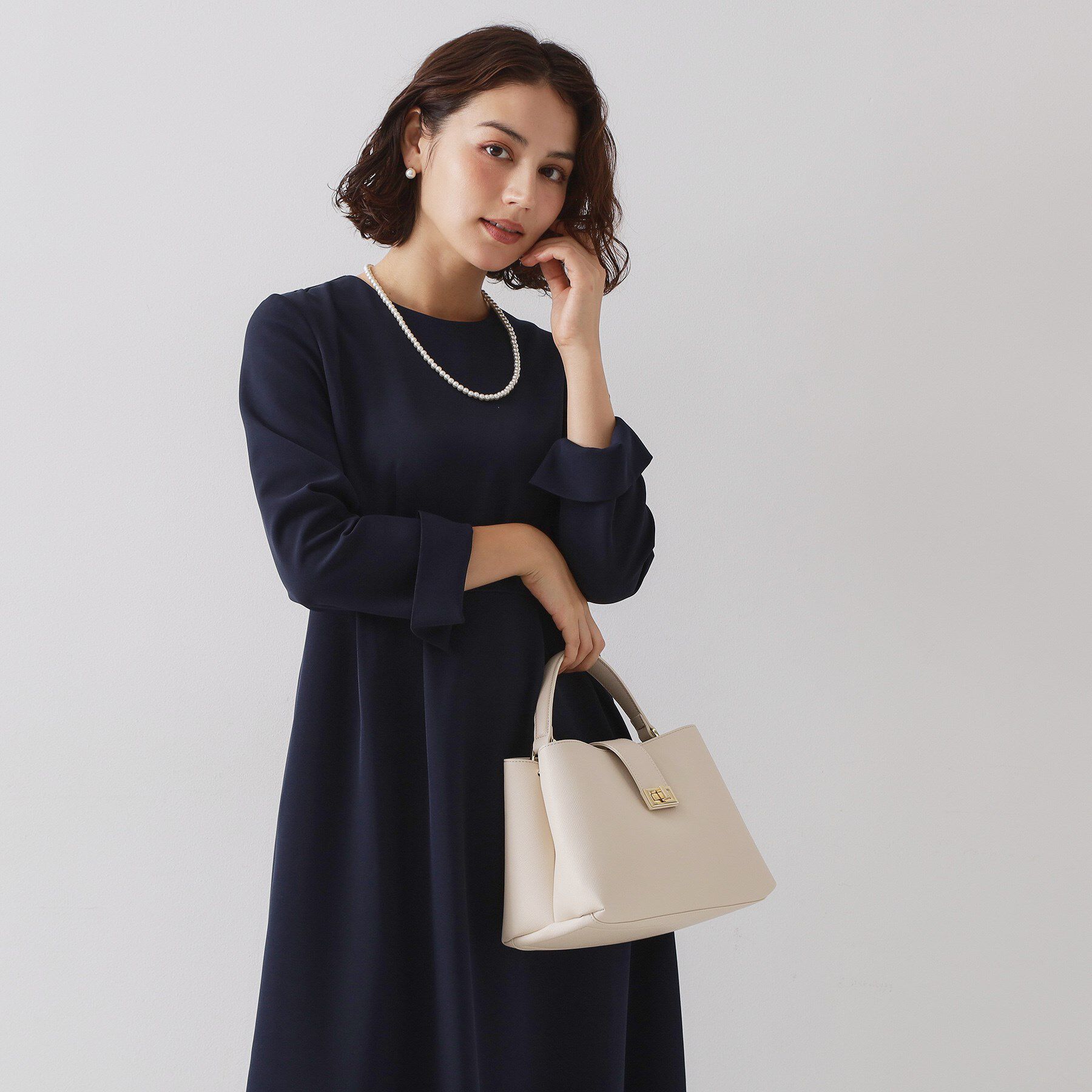 OPAQUE.CLIP「《通勤対応》フィットアンドフレアワンピースダブルクロス【洗濯機OK】」|ワンピース|