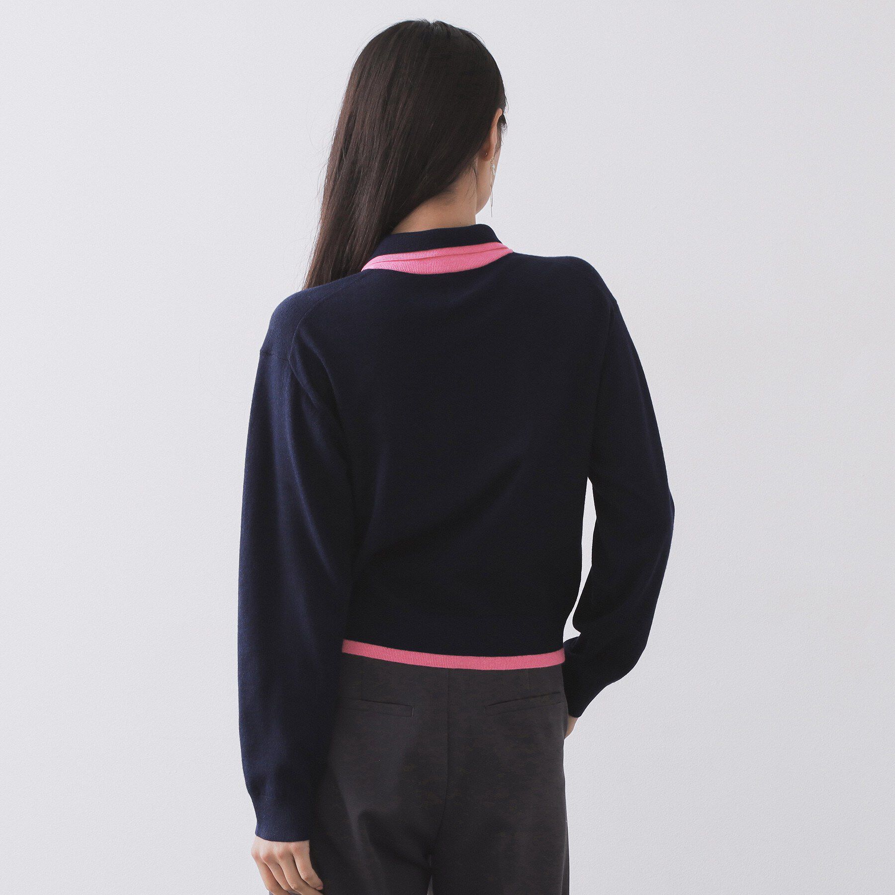 OPAQUE.CLIP「ダブルカラーポロ衿配色ニット【洗濯機OK】」|ニット・セーター|