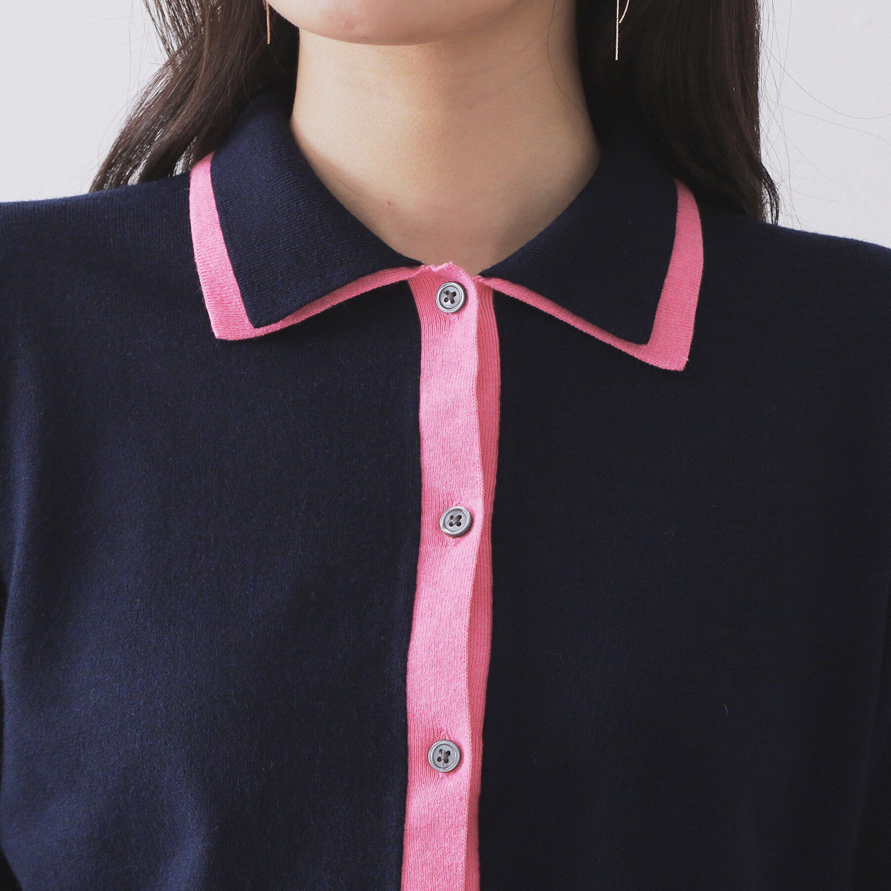 OPAQUE.CLIP「ダブルカラーポロ衿配色ニット【洗濯機OK】」|ニット・セーター|