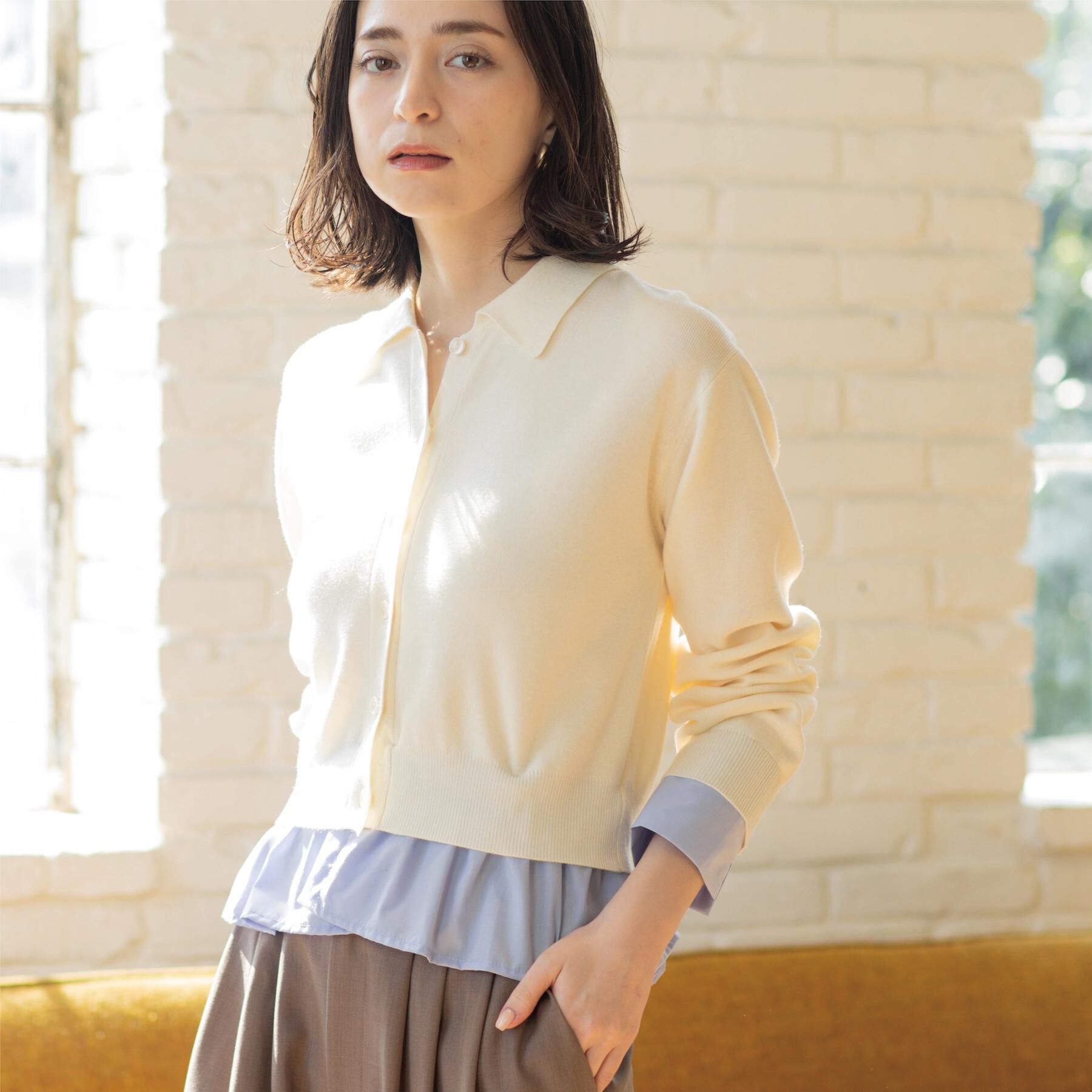 OPAQUE.CLIP「ポロ衿シャツドッキングニット【洗濯機OK】」|カーディガン|