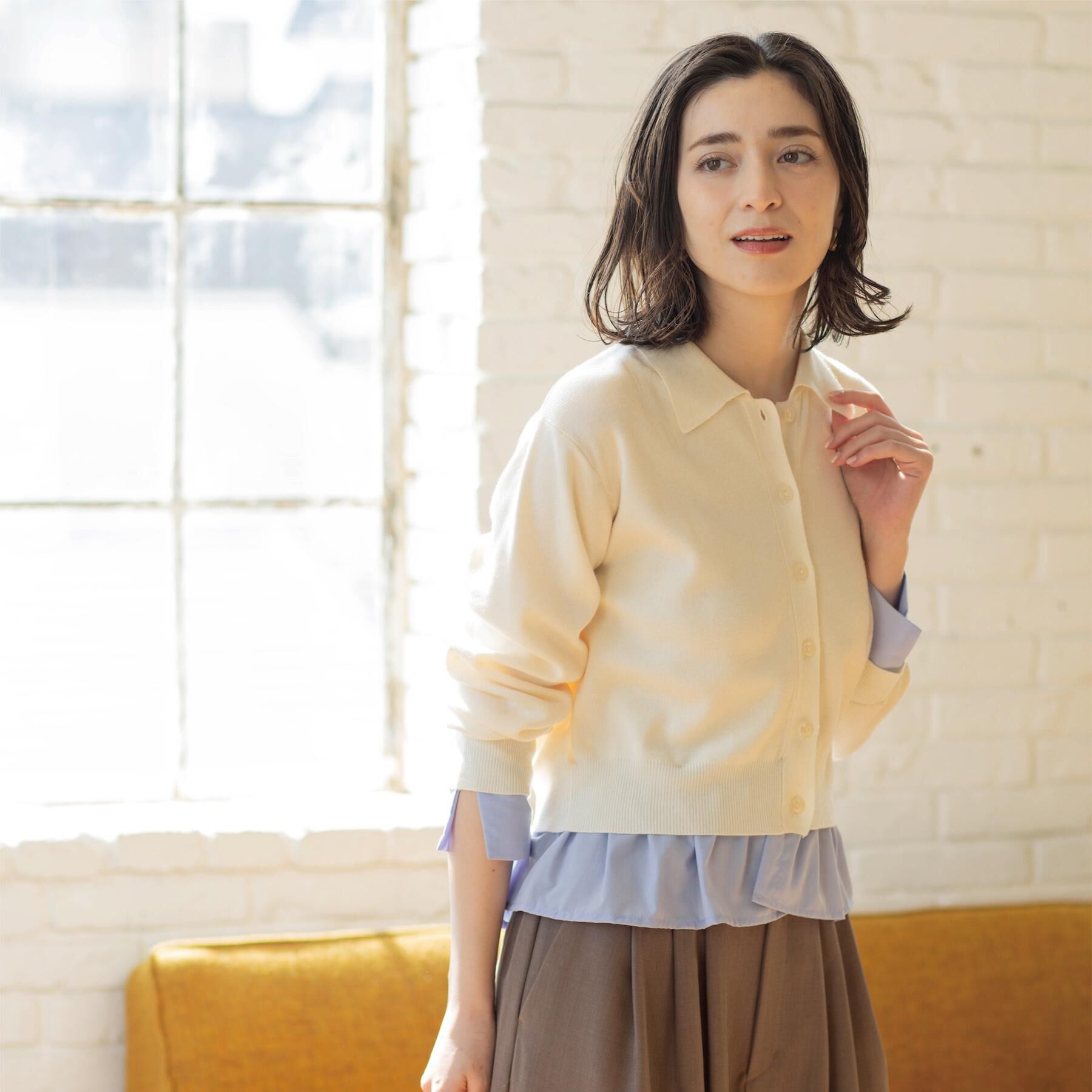 OPAQUE.CLIP「ポロ衿シャツドッキングニット【洗濯機OK】」|カーディガン|