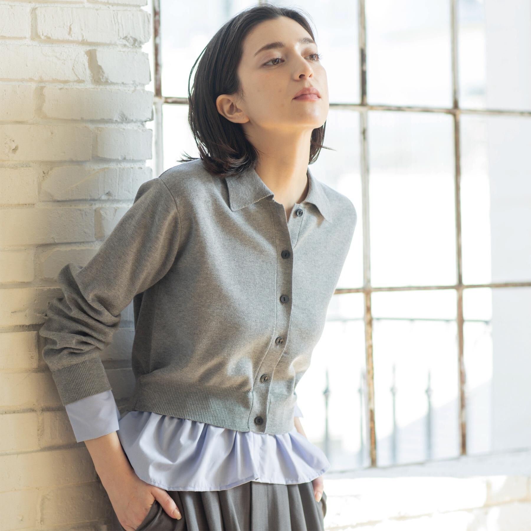 OPAQUE.CLIP「ポロ衿シャツドッキングニット【洗濯機OK】」|カーディガン|