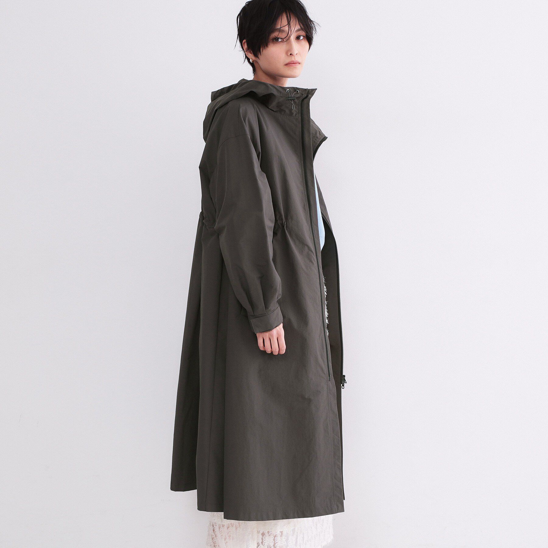 OPAQUE.CLIP「撥水フードZIPロングコート【洗濯機OK】」|その他|チャコールグレー(0