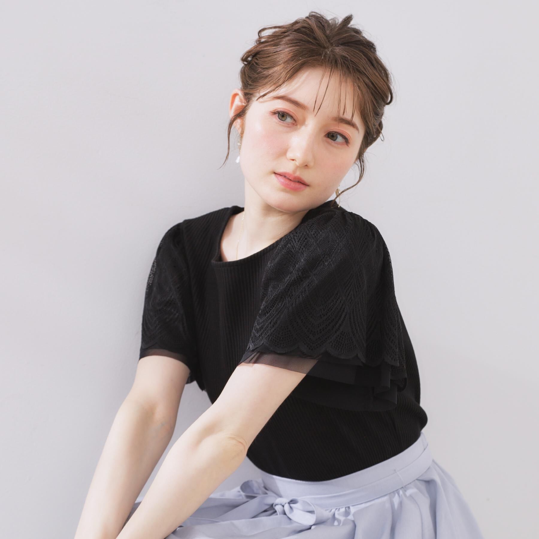 Couture broach「【二の腕カバー・通勤】レース袖テレコトップス」|Tシャツ・カットソー|
