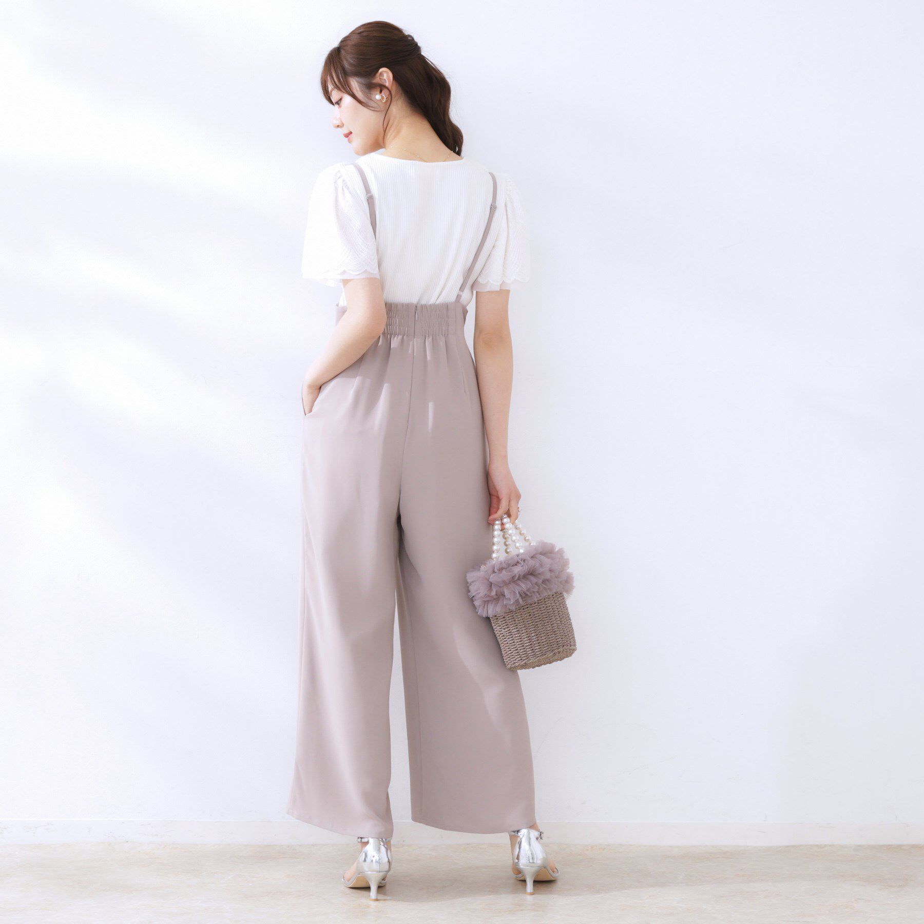 Couture broach「【二の腕カバー・通勤】レース袖テレコトップス」|Tシャツ・カットソー|