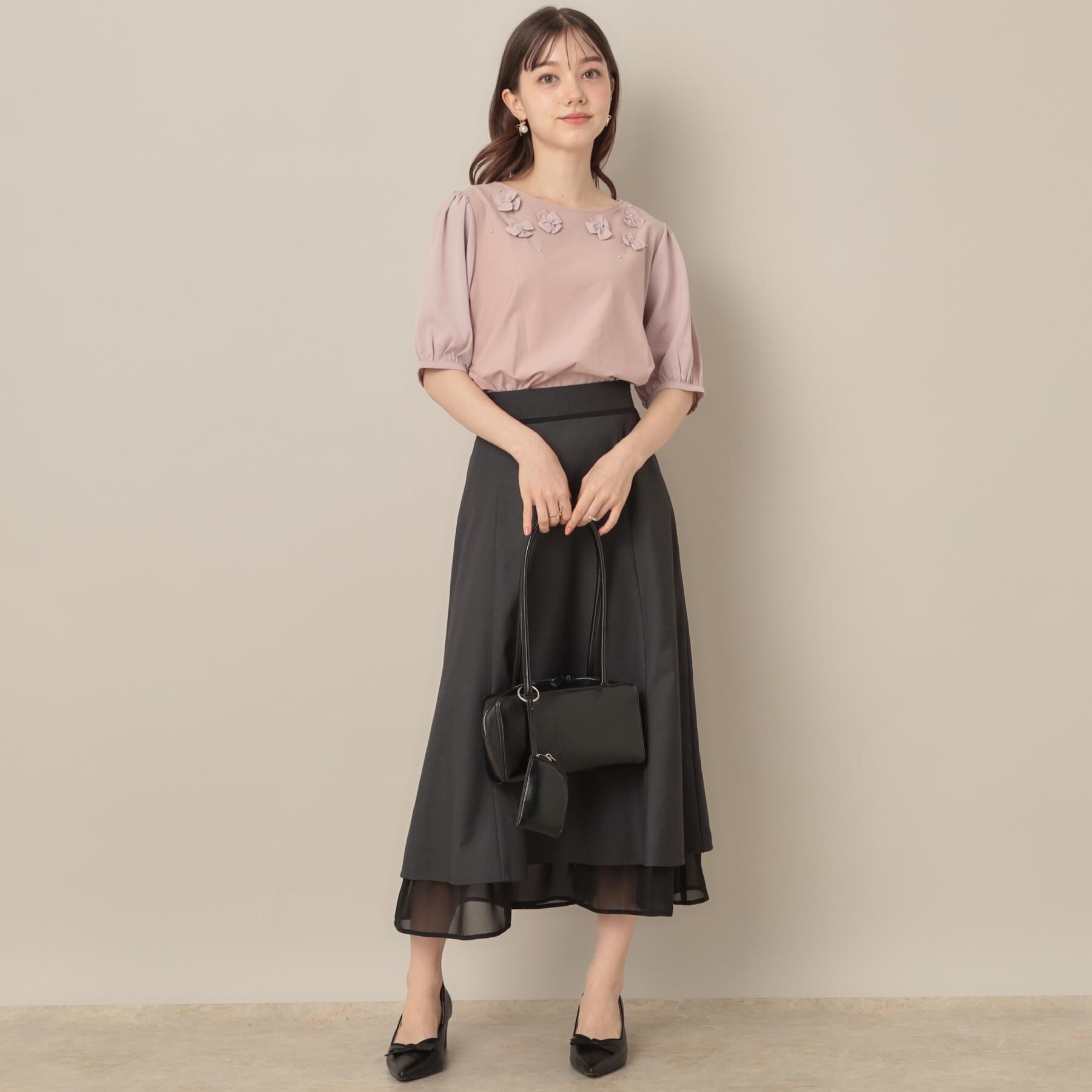 Couture broach「【接触冷感・UVカット】シフォンフラワーエンブロドッキングカットソー」|Tシャツ・カットソー|