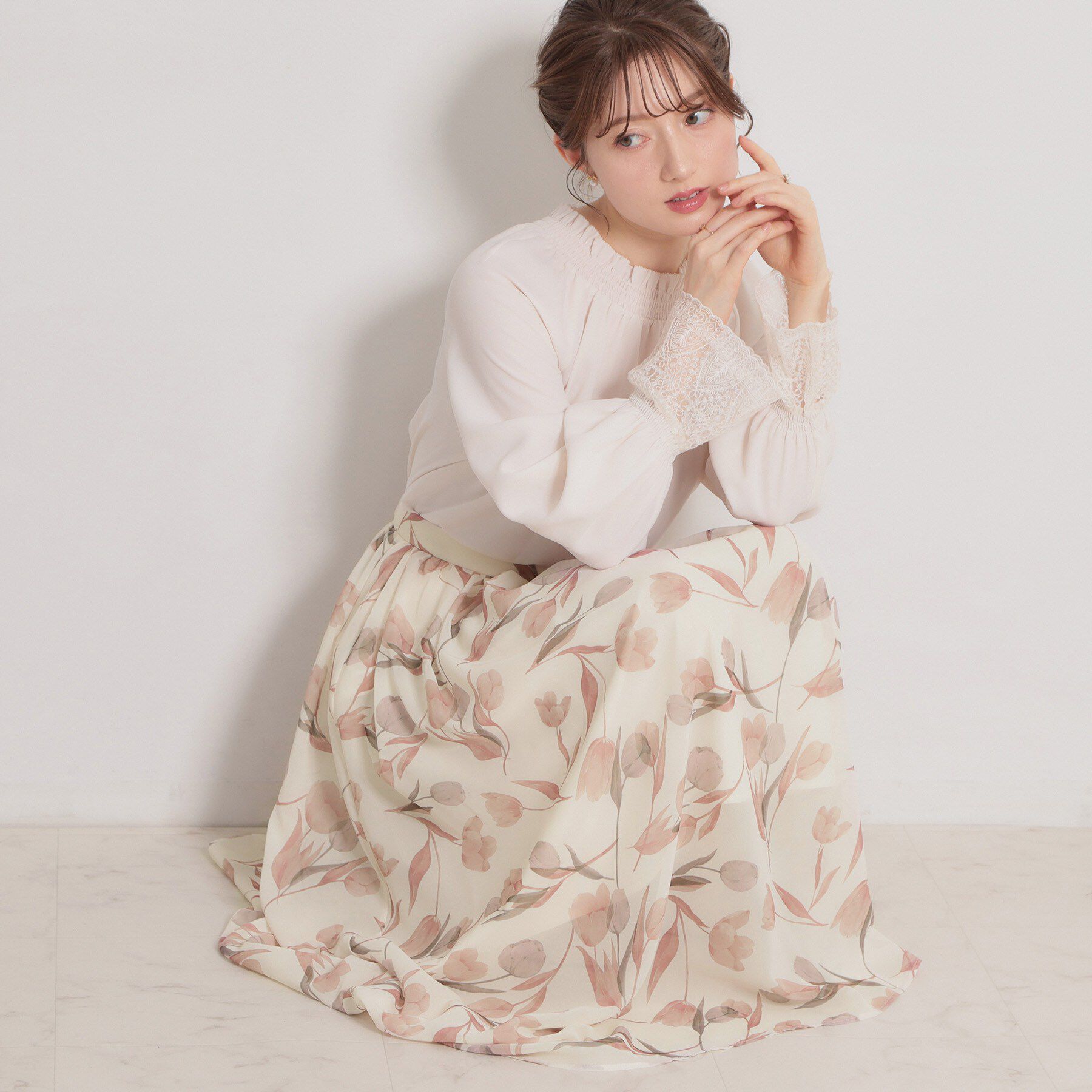 Couture broach「【洗える】チューリップ柄スカート」|スカート|オフホワイト(003