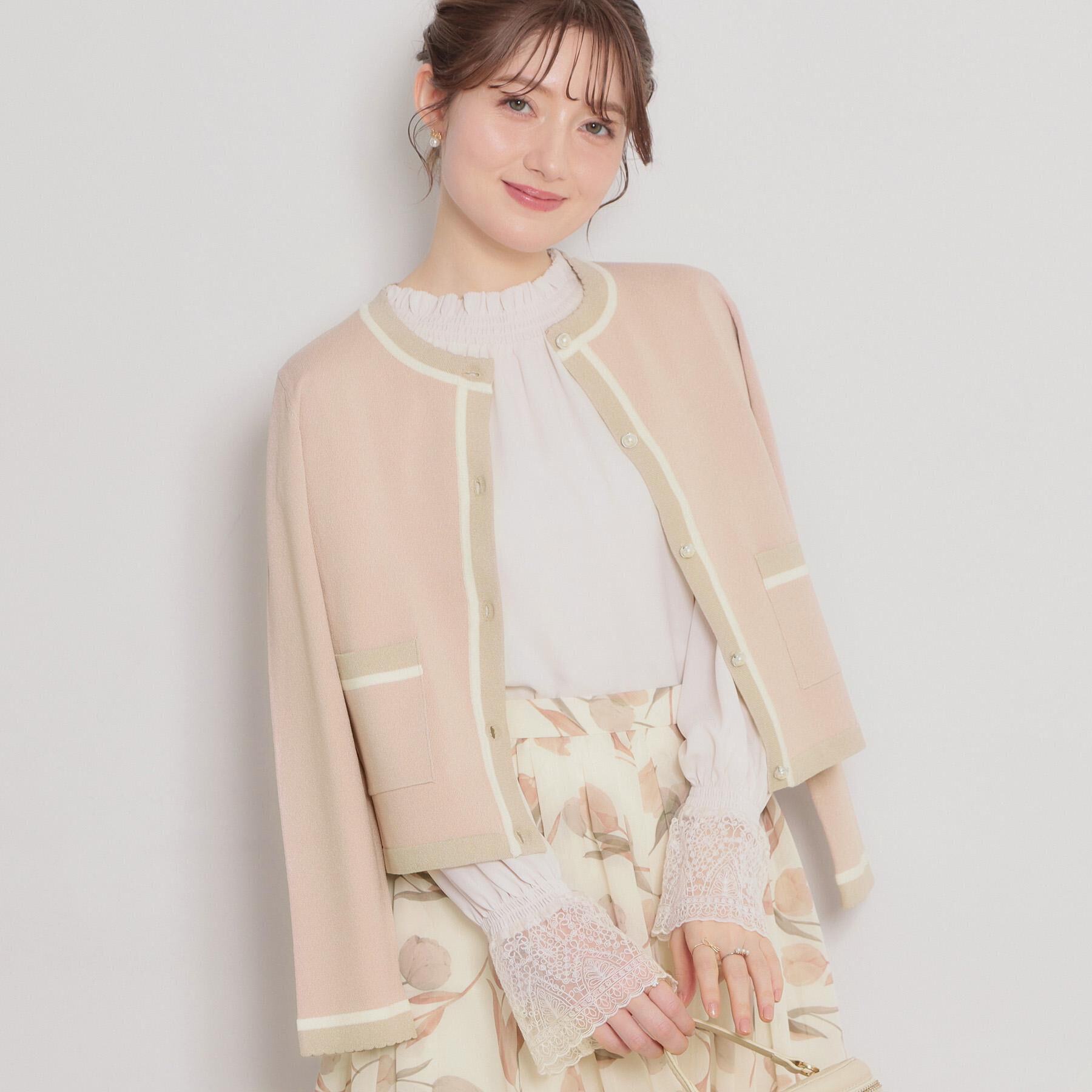 Couture broach「【洗える・着映え】SPRING配色カーディガン」|カーディガン|ピンク(071)