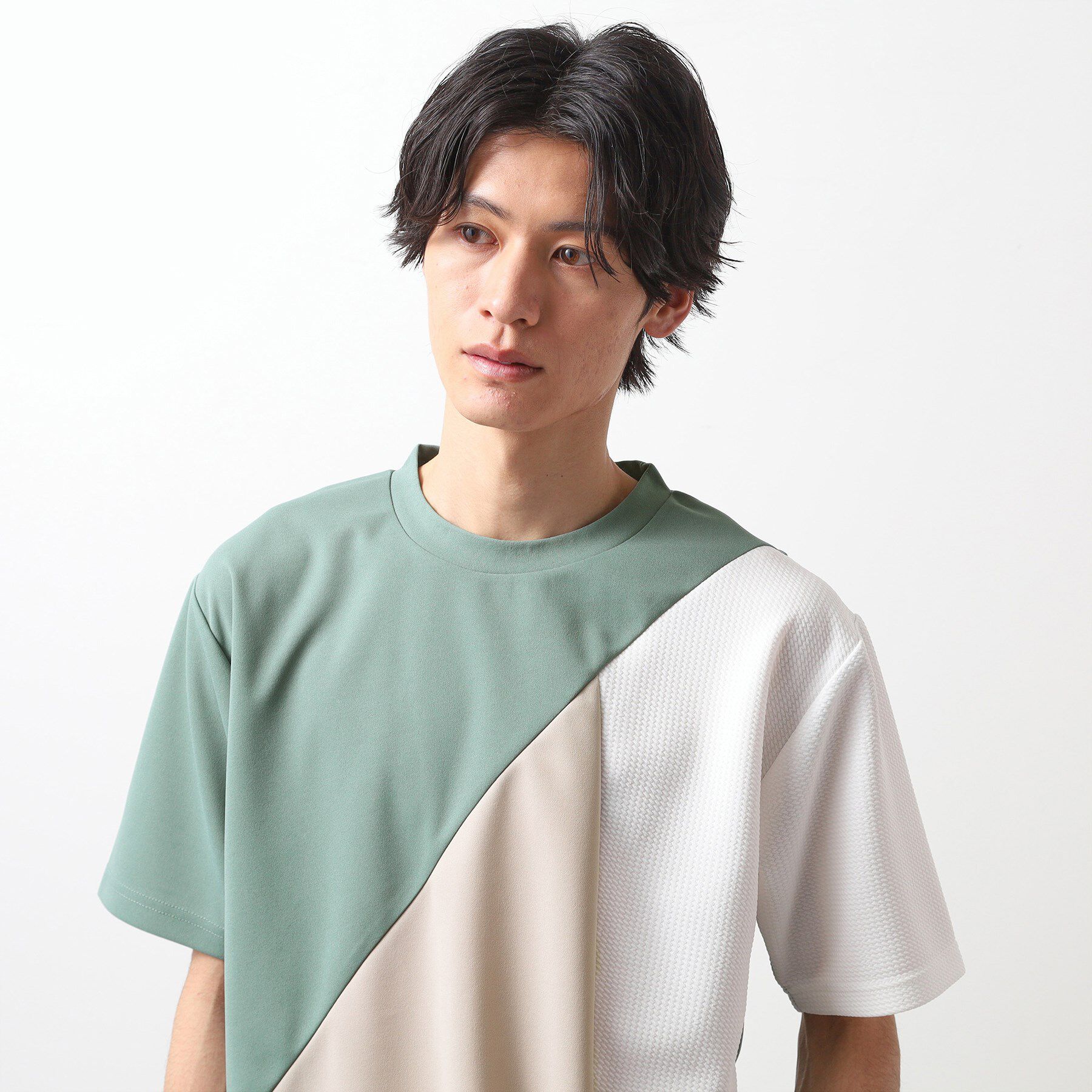 THE SHOP TK「アムンゼン異素材切替半袖Tシャツ」|Tシャツ・カットソー|ミントグリーン(52