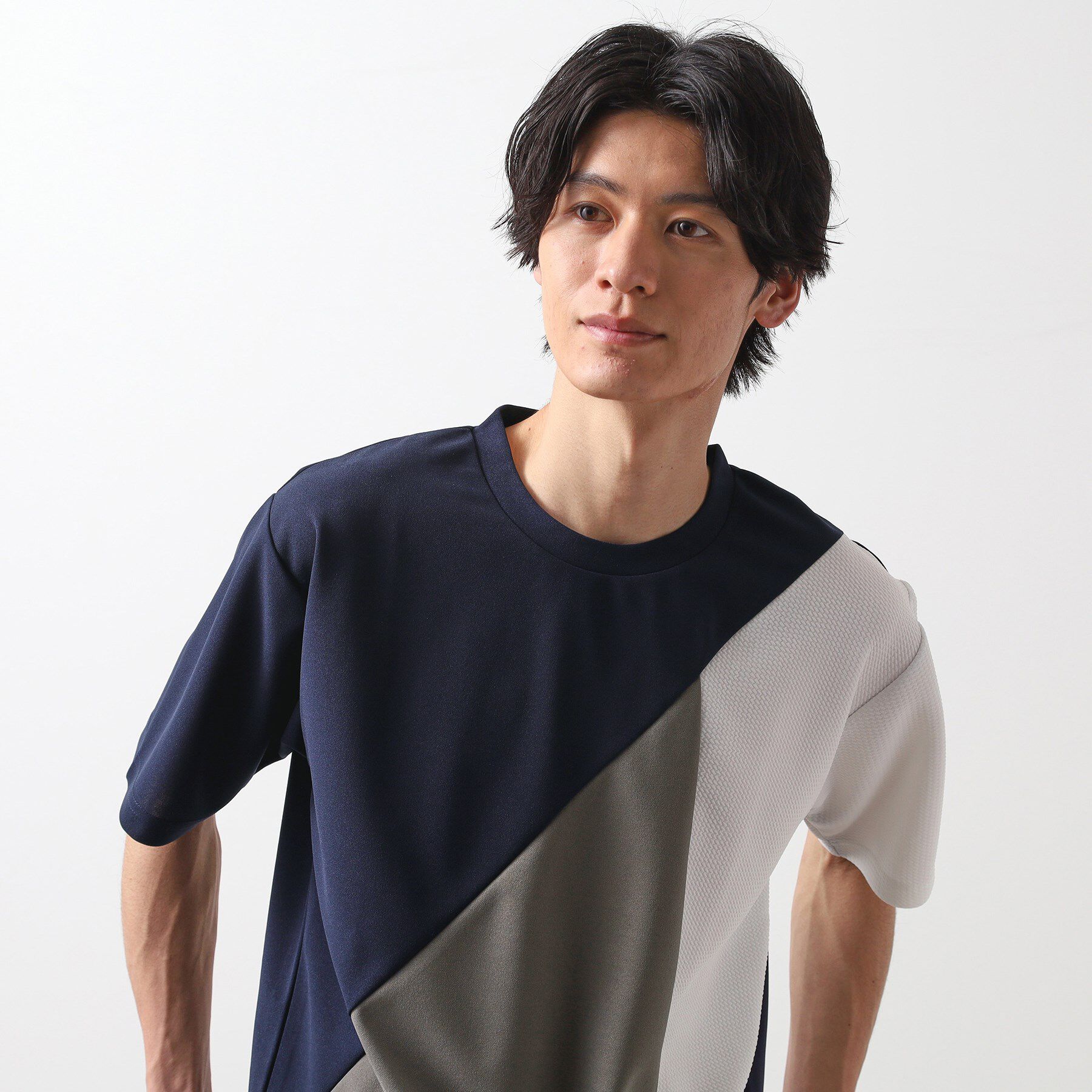 THE SHOP TK「アムンゼン異素材切替半袖Tシャツ」|Tシャツ・カットソー|ネイビー(594)