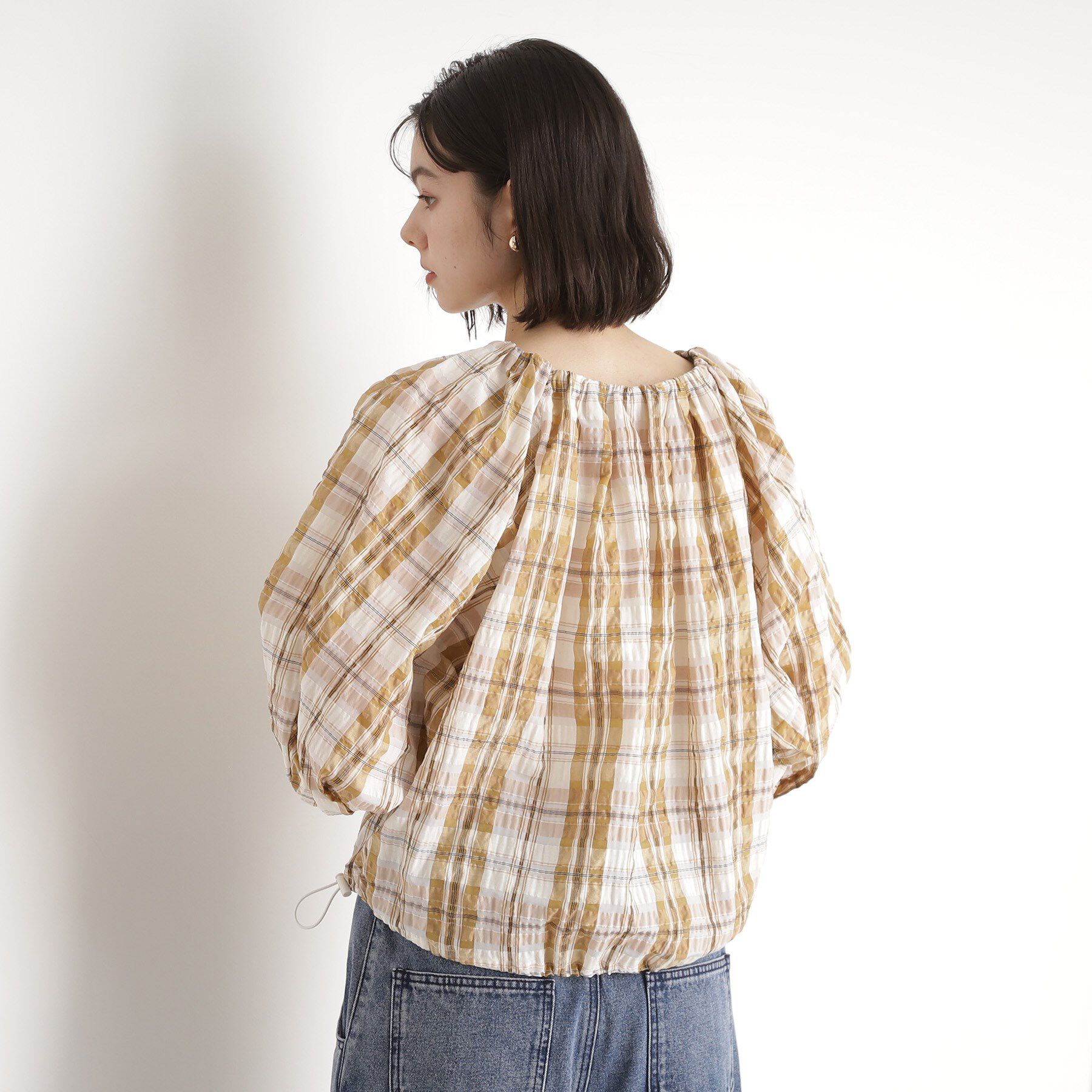 THE SHOP TK「チェックギャザーブラウス【洗える】」|シャツ・ブラウス|
