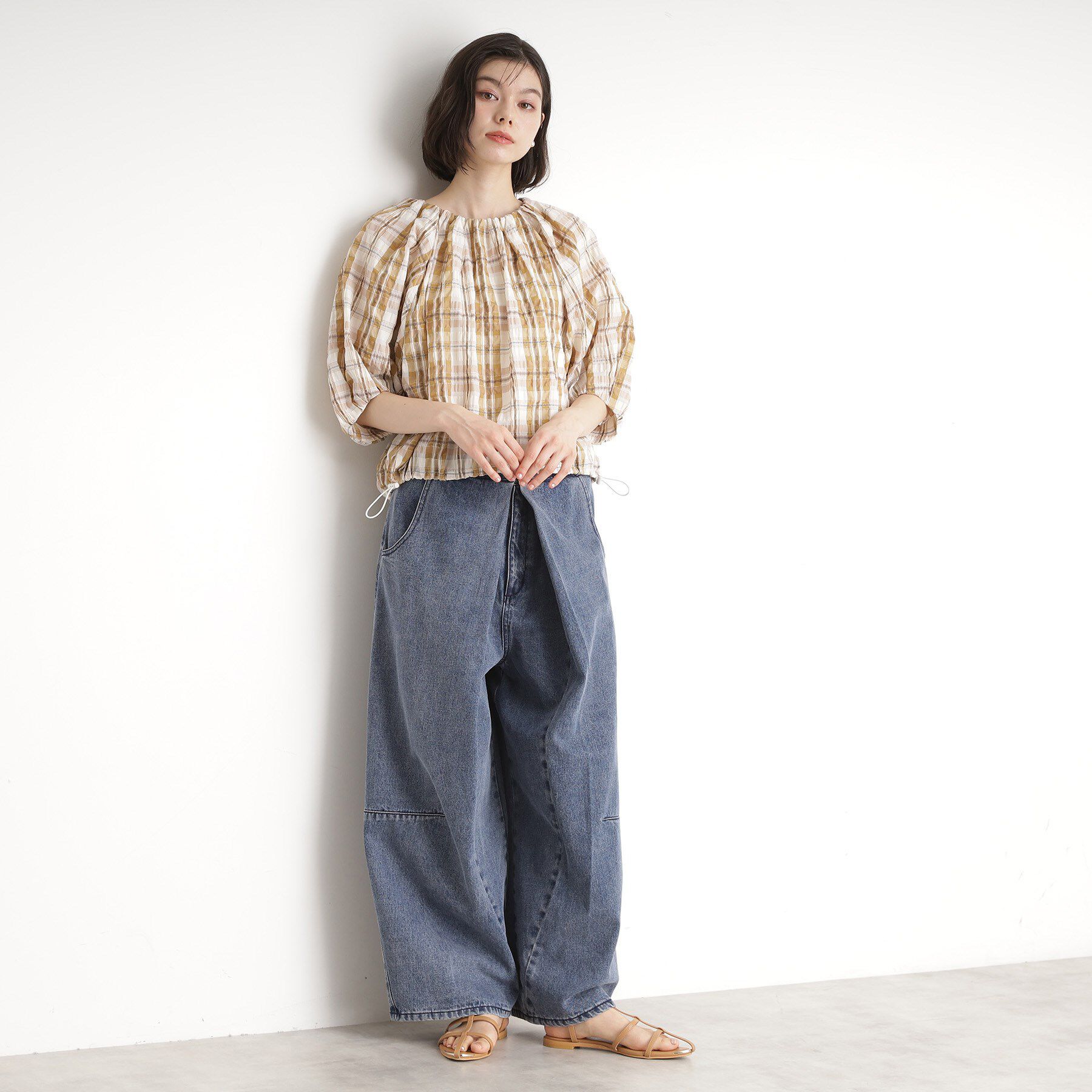 THE SHOP TK「チェックギャザーブラウス【洗える】」|シャツ・ブラウス|