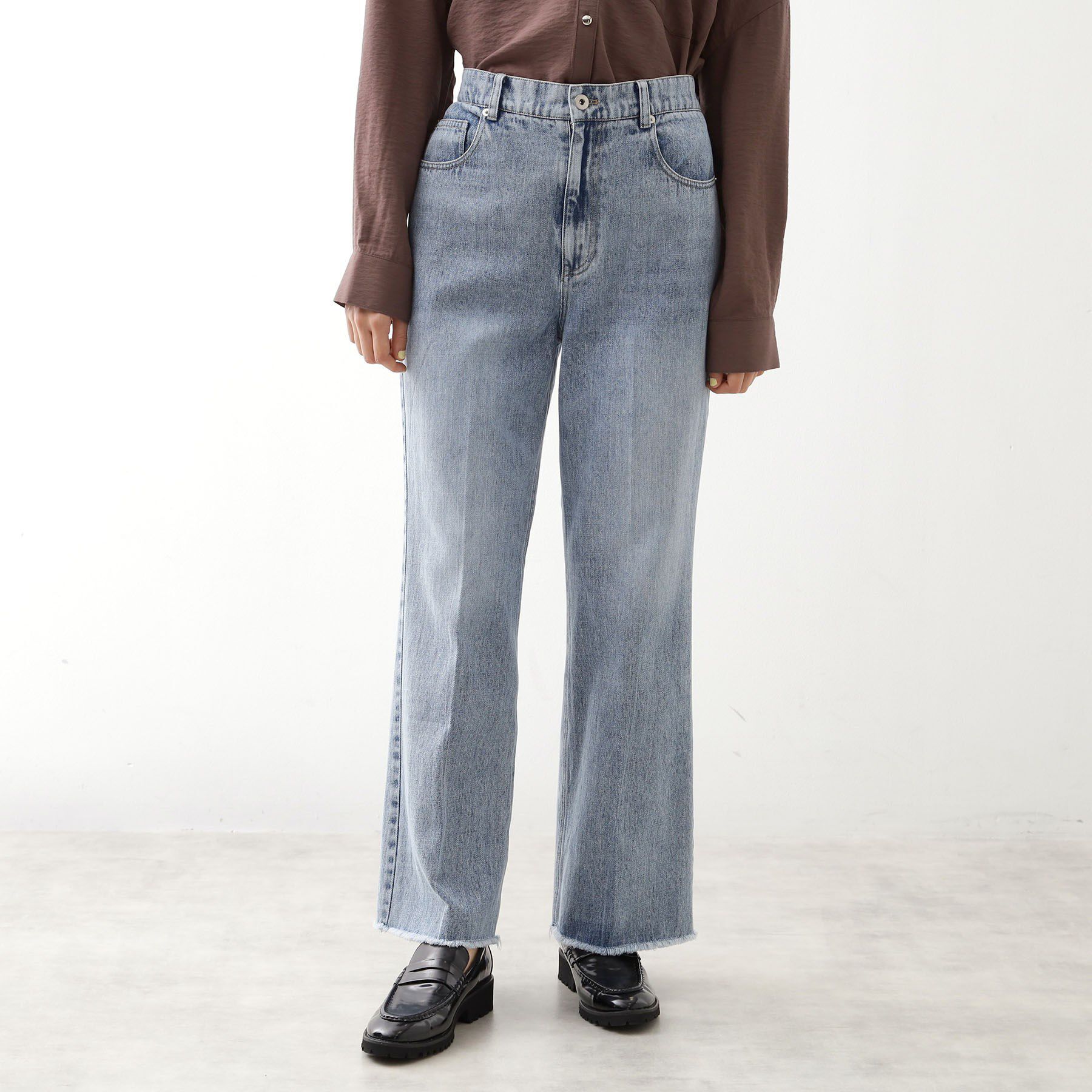 THE SHOP TK「デニムフレアパンツ【洗濯機可】」|デニム|