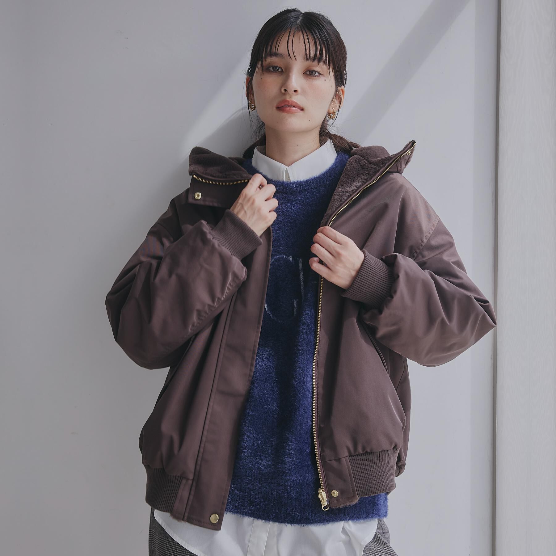 THE SHOP TK「【2WAY/洗える】リバーシブル フェイクファーブルゾン」|ブルゾン・スタジャン|ブラウン(043)