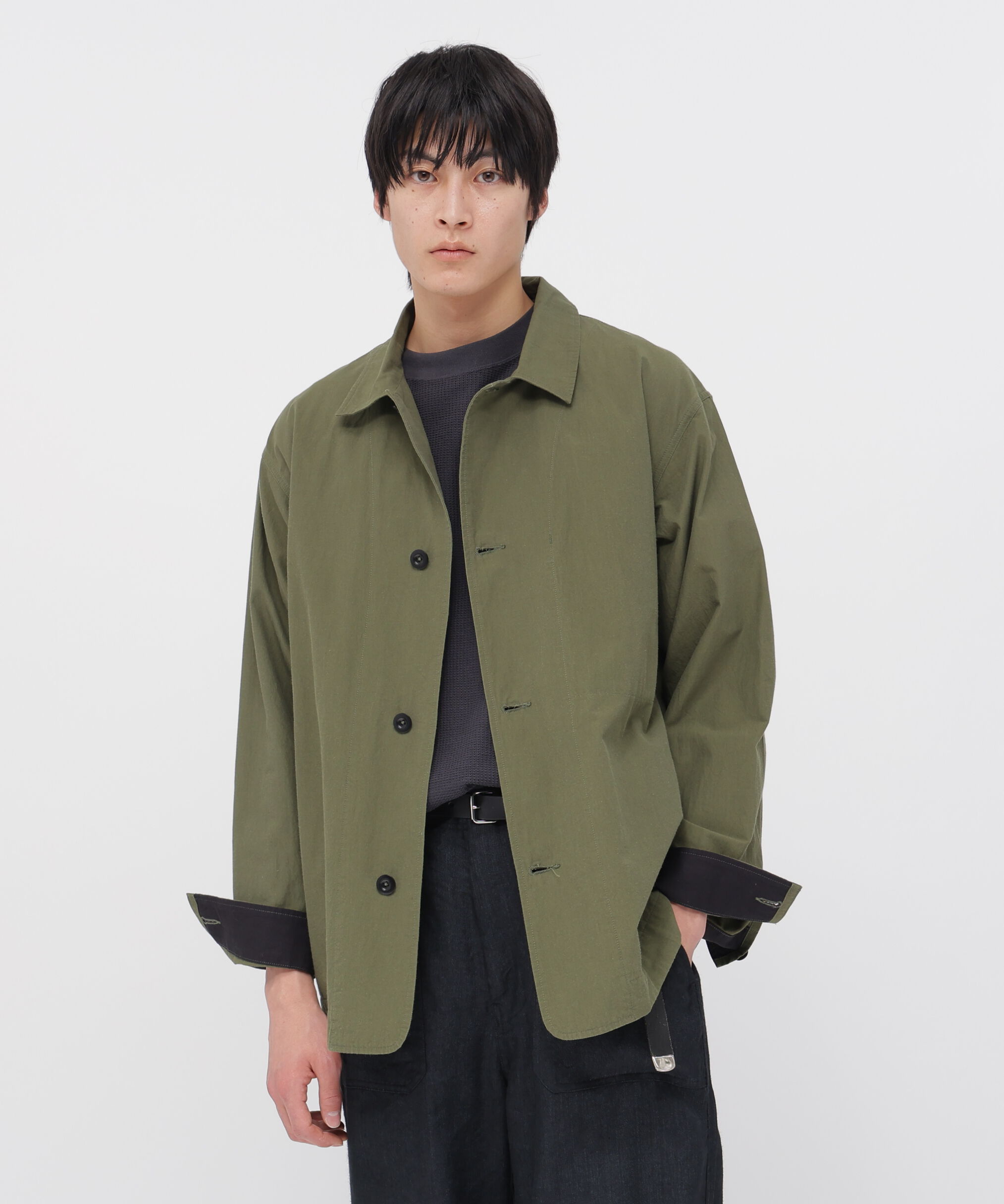 MHL.「CRISP COTTON CHAMBRAY BLOUSON」|ブルゾン・スタジャン|OLIVE1