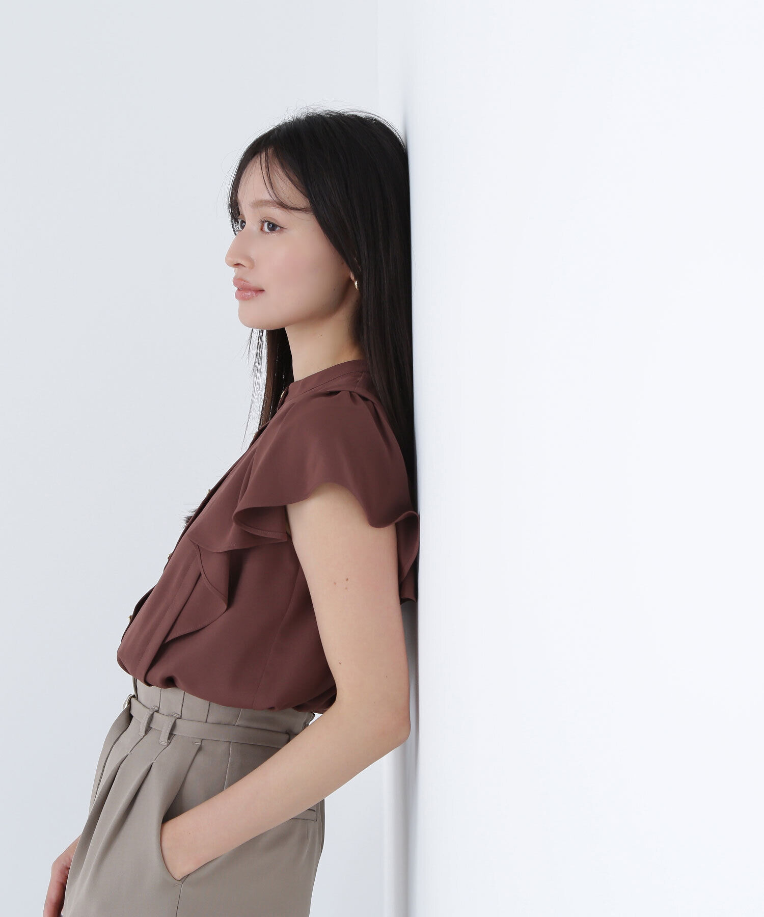  「メタルボタンフリルスリーブブラウス」|シャツ・ブラウス|