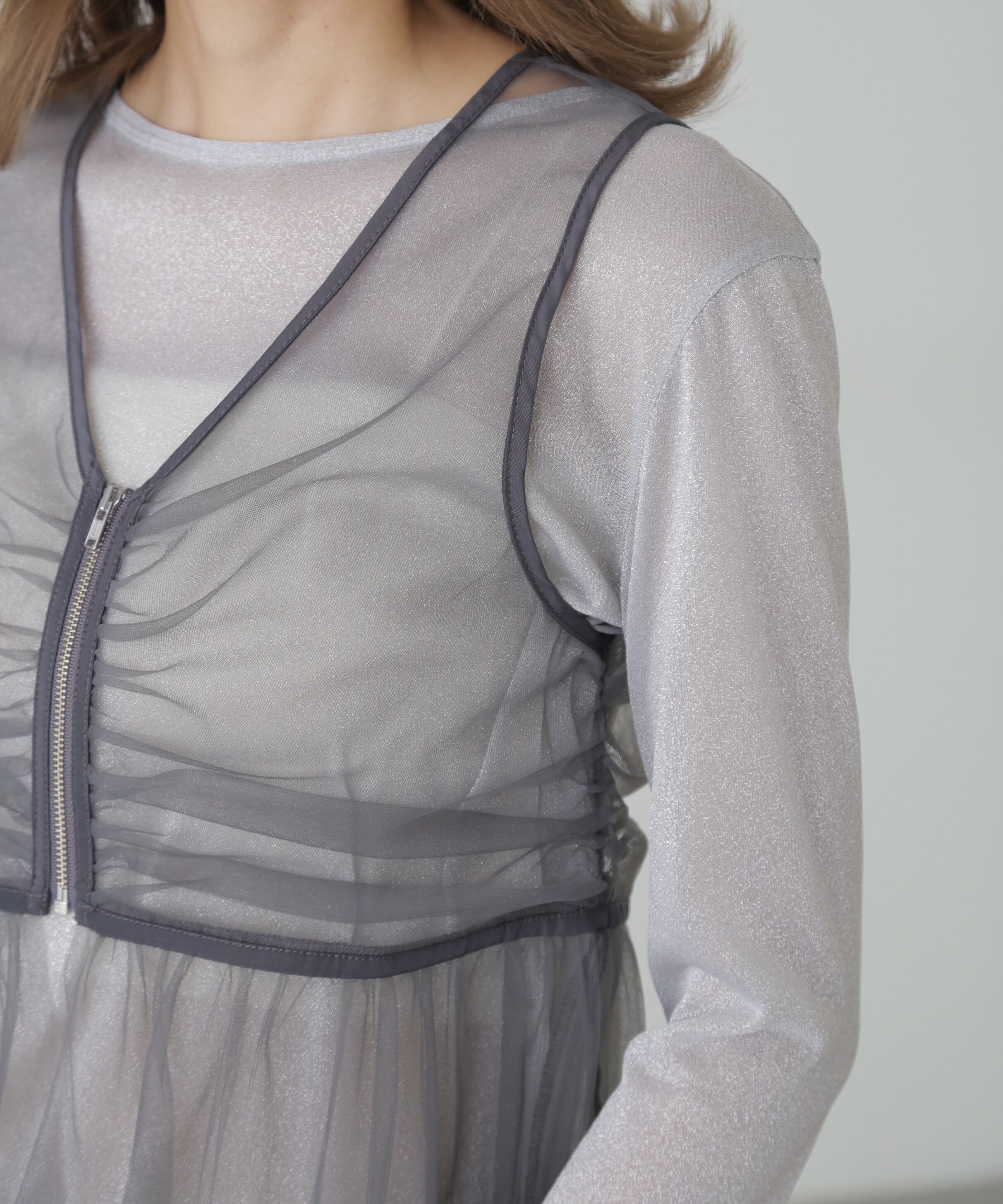  「チュールジップペプラムビスチェ」|シャツ・ブラウス|