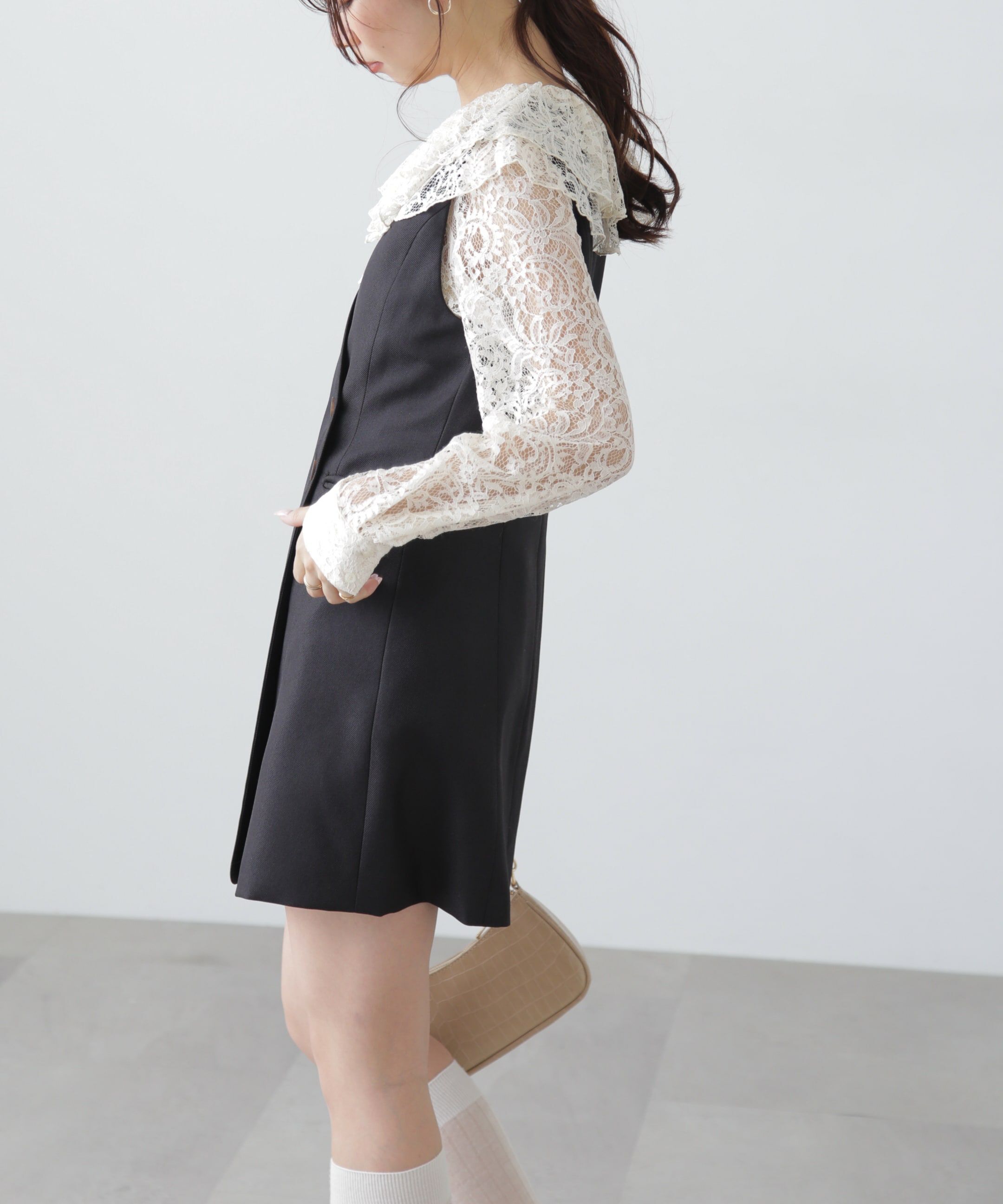  「ジレ風ラップミニジャンパースカート」|ワンピース|