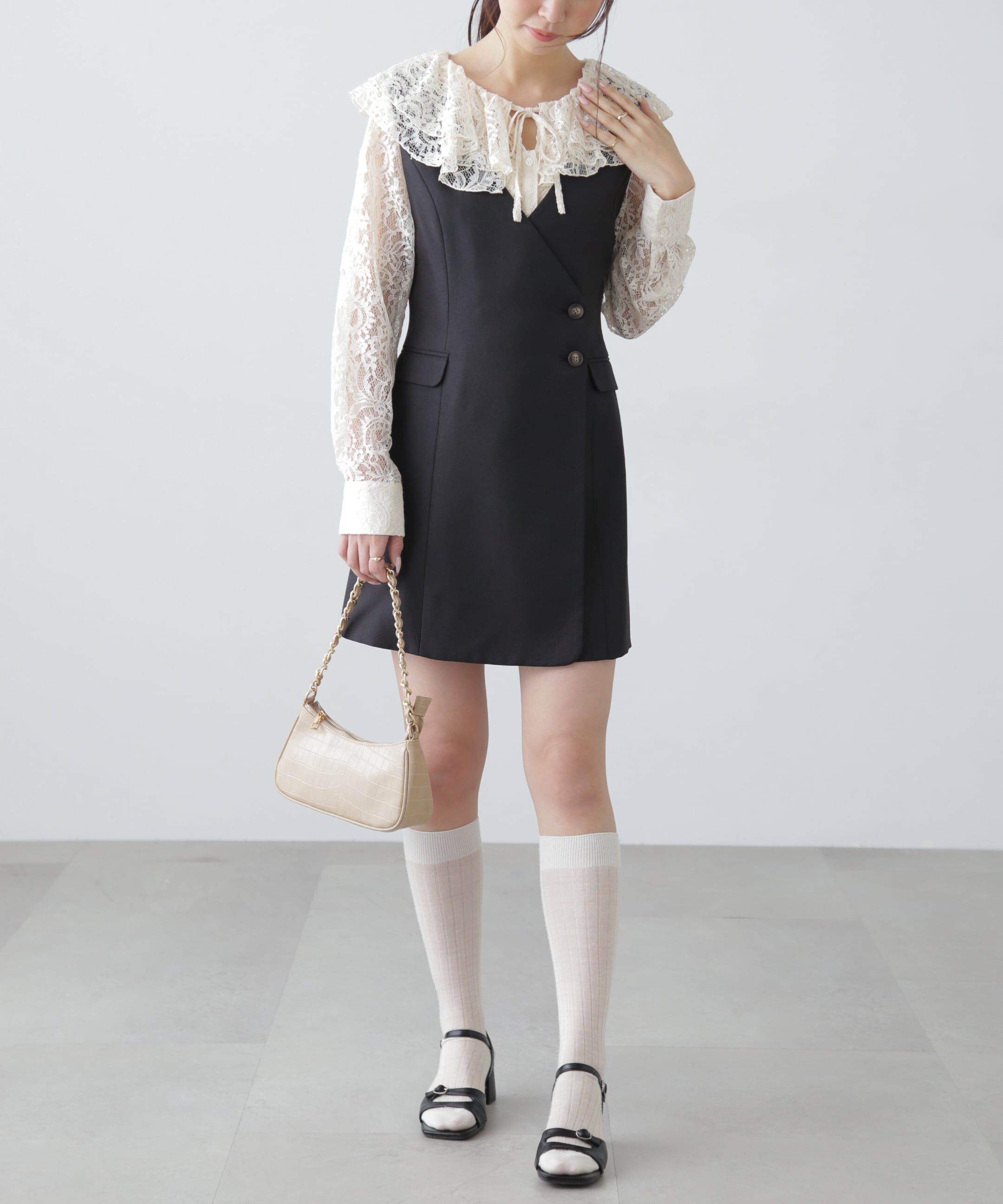  「ジレ風ラップミニジャンパースカート」|ワンピース|