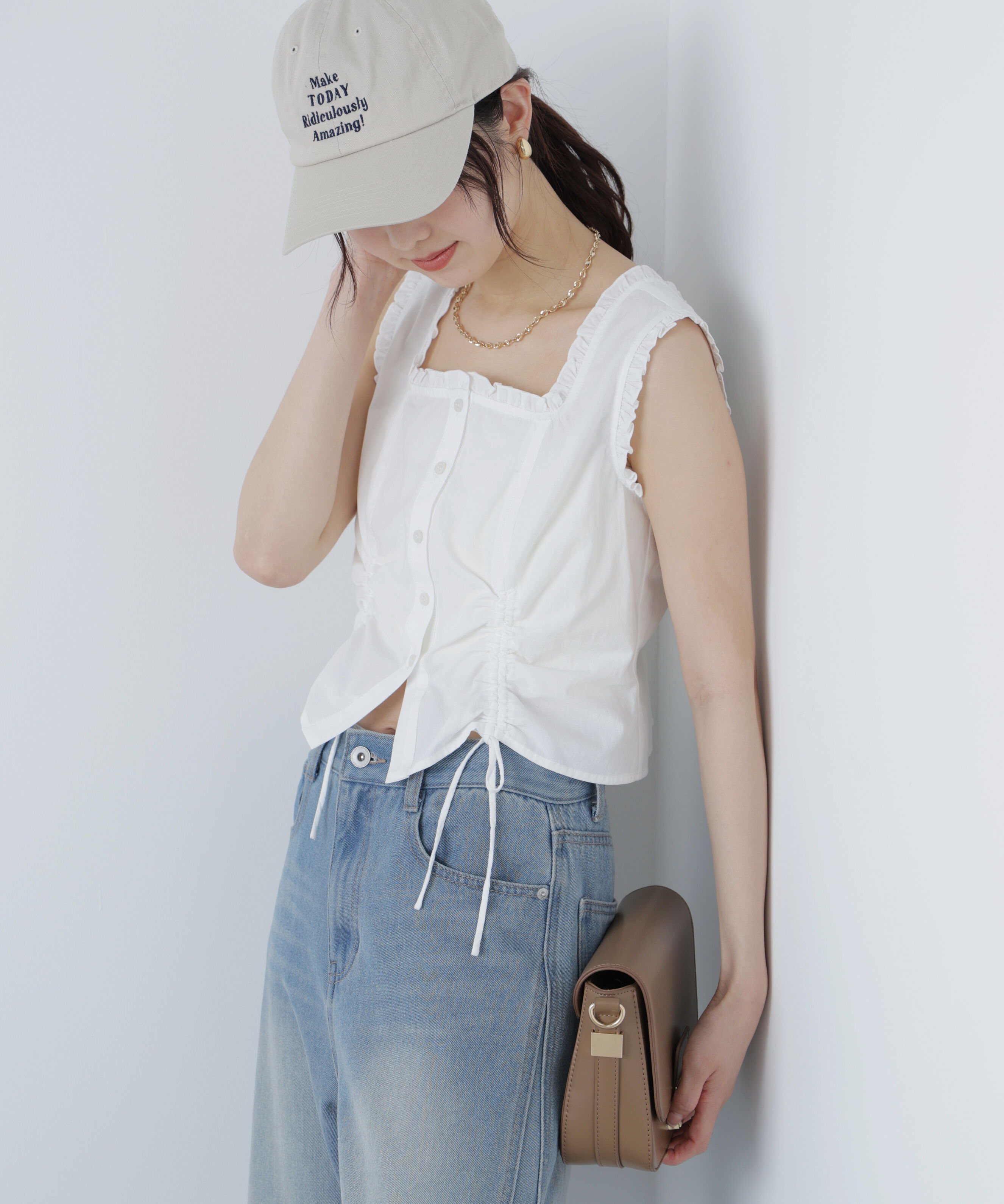  「ドロストノースリーブブラウス」|シャツ・ブラウス|