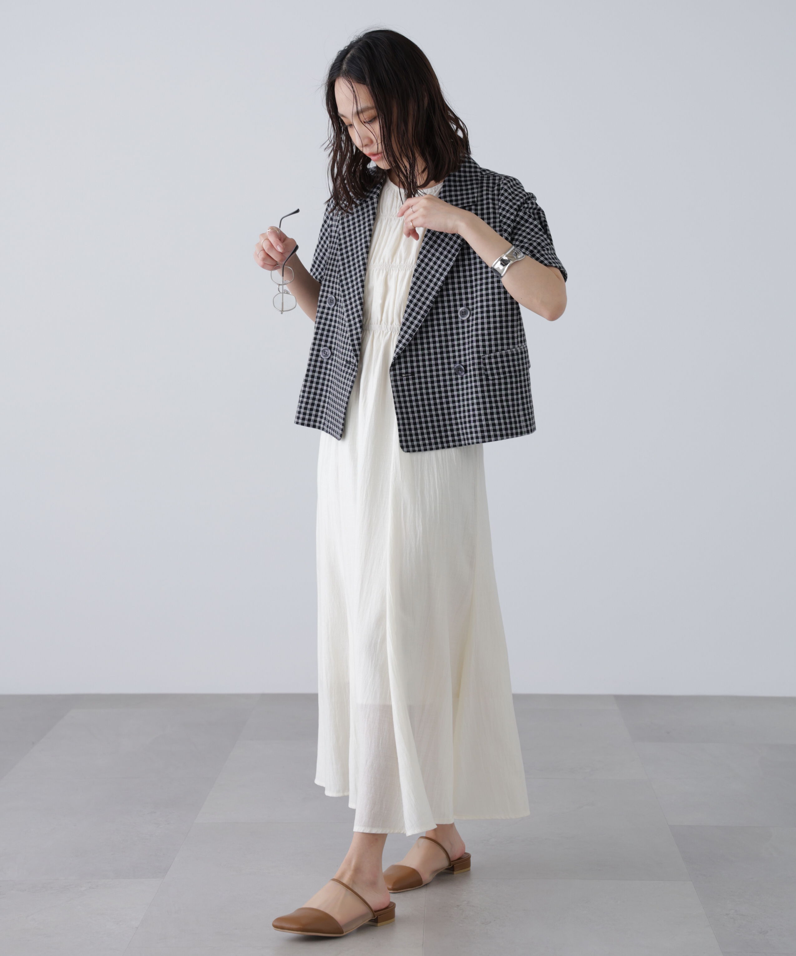  「袖コクーンダブルブレストハーフジャケット」|その他|