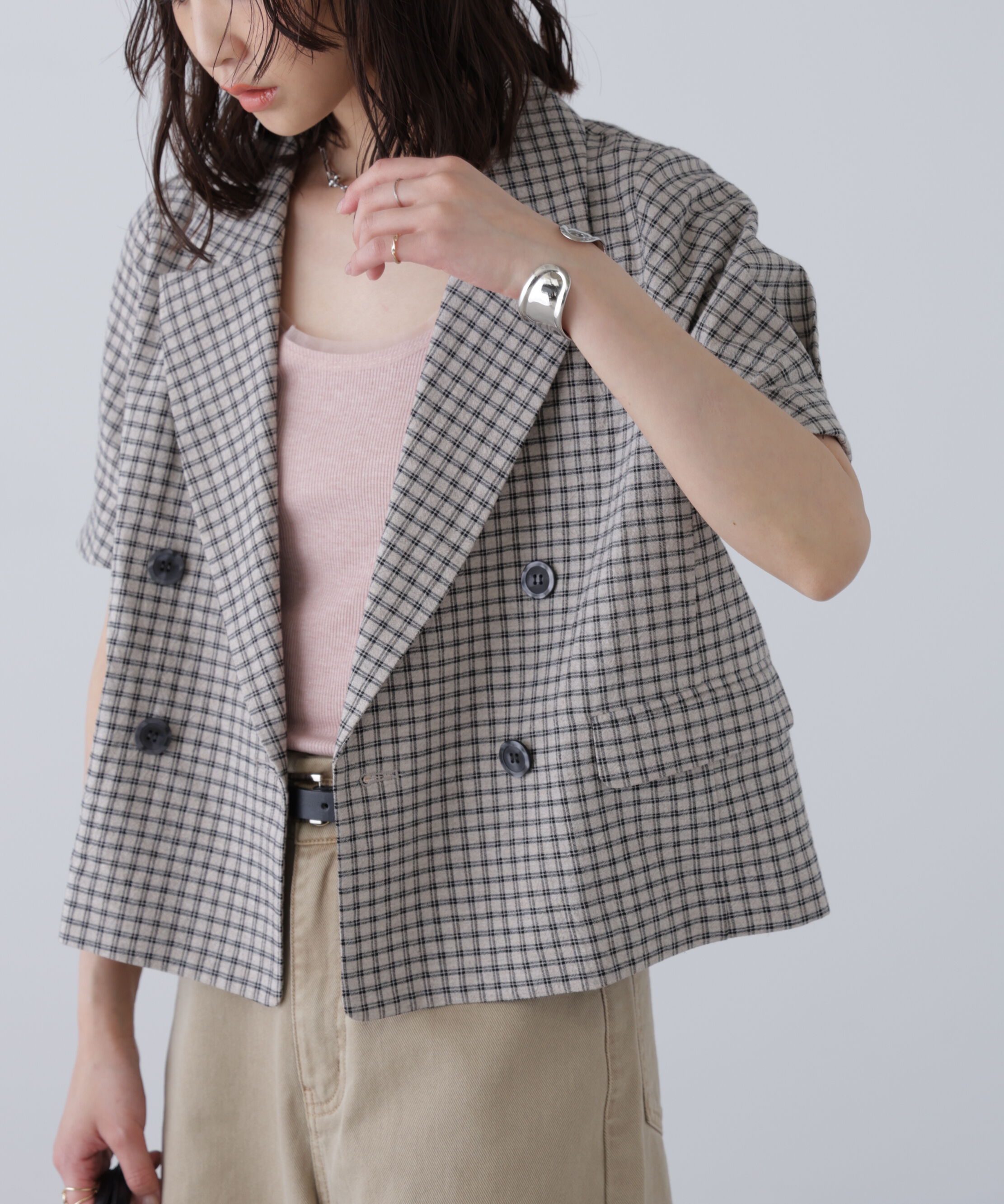  「袖コクーンダブルブレストハーフジャケット」|その他|ベージュベー 1