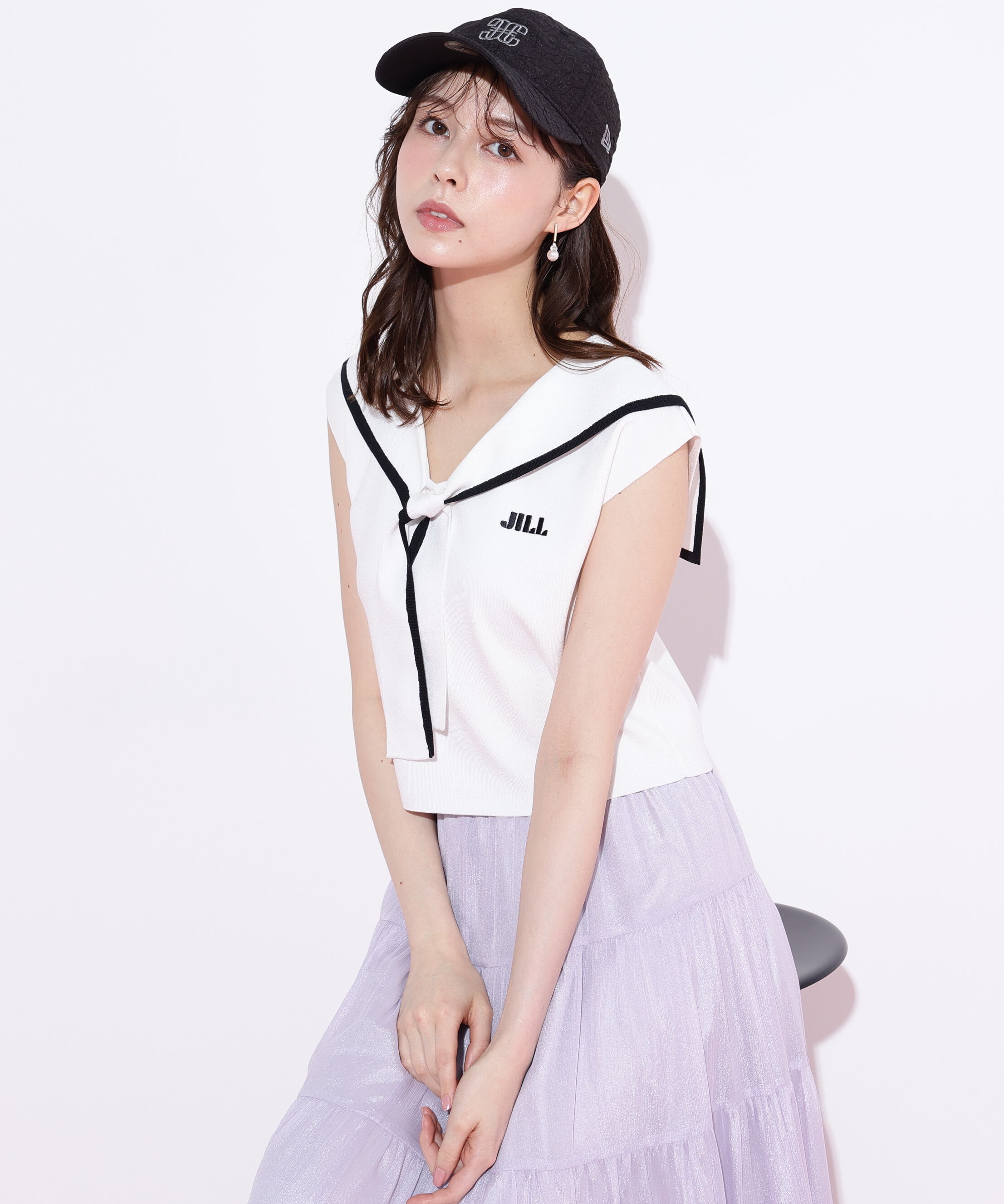  「ビッグカラー配色ニット」|ニット・セーター|オフホワイト