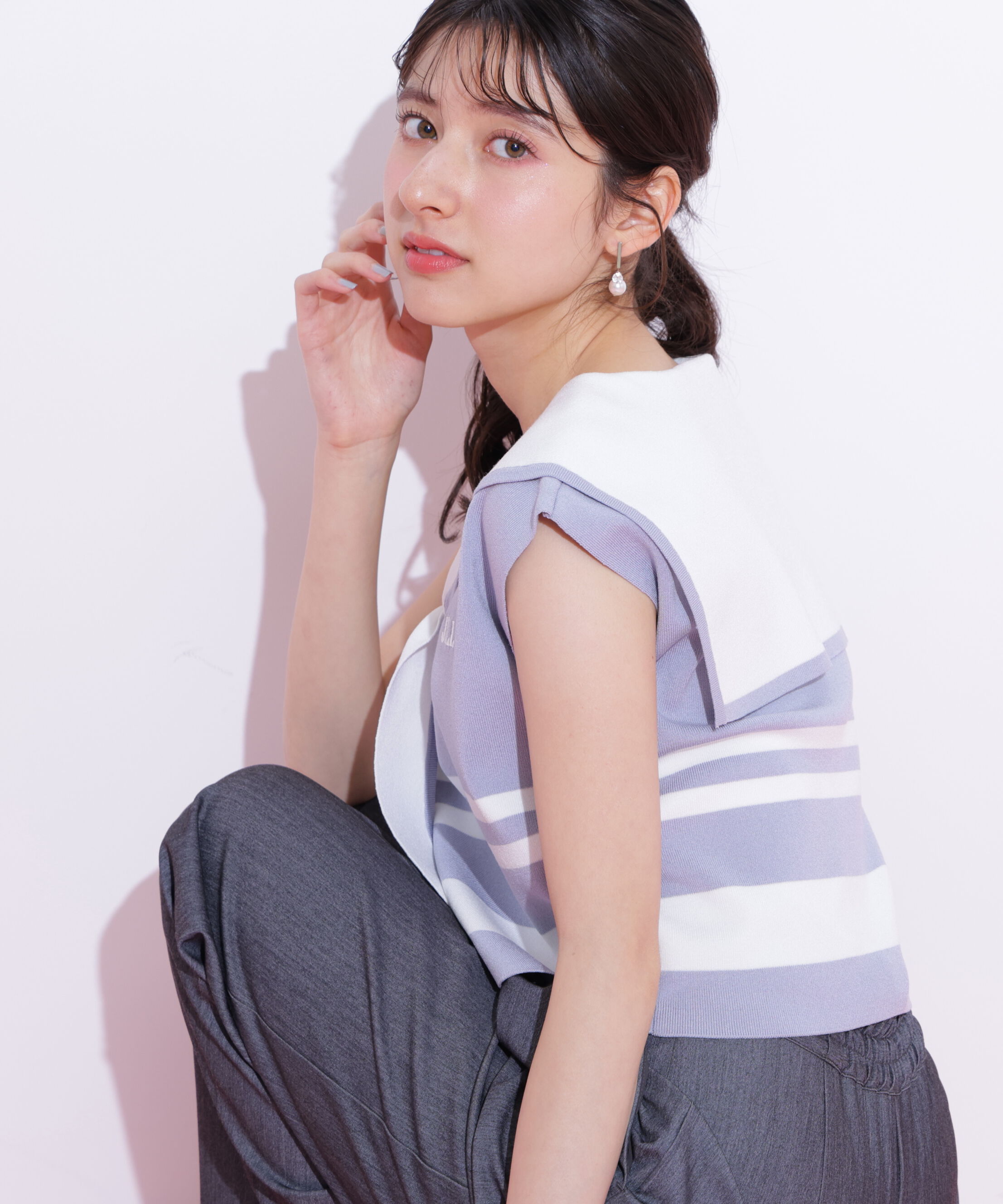  「ビッグカラー配色ニット」|ニット・セーター|