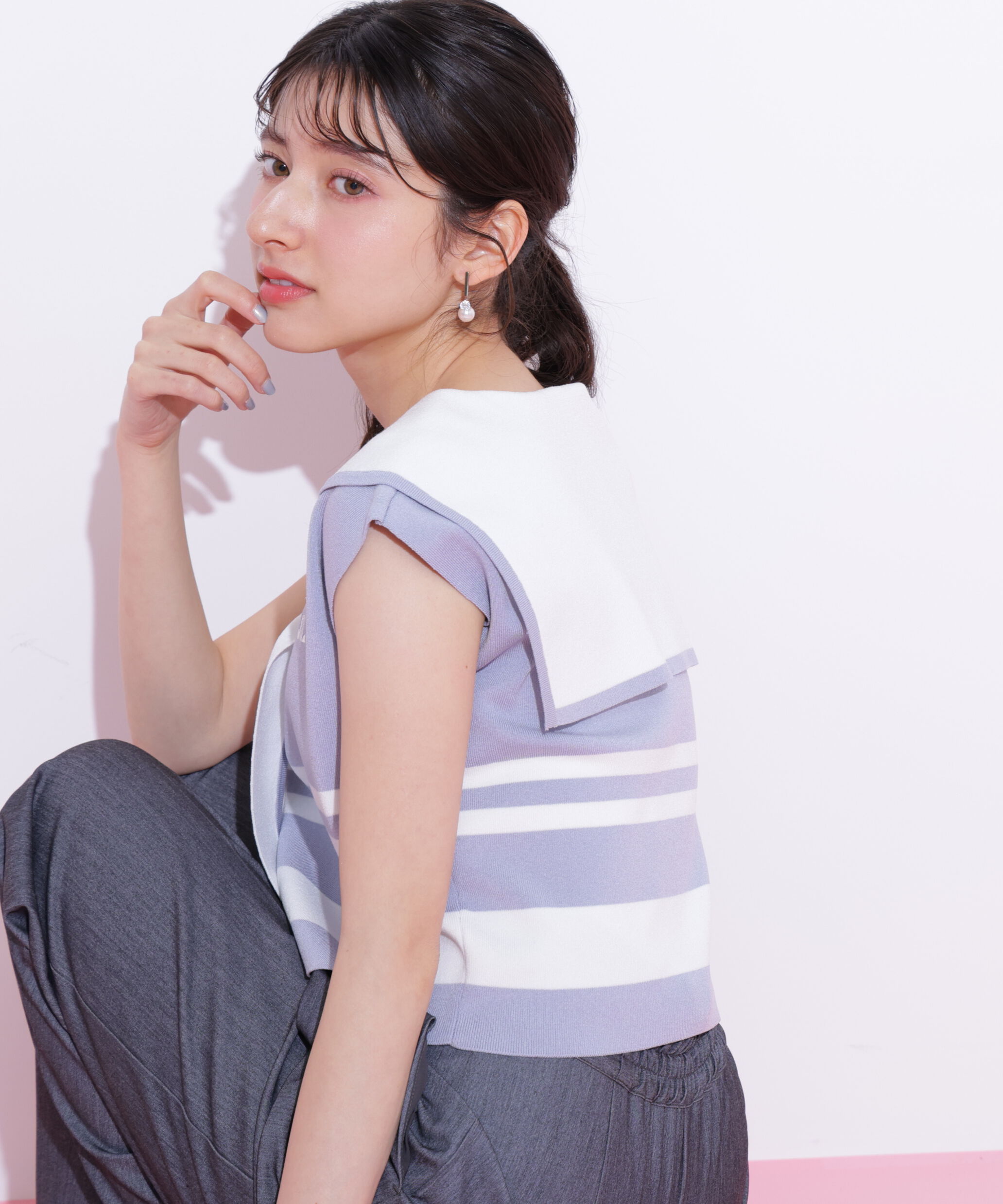  「ビッグカラー配色ニット」|ニット・セーター|