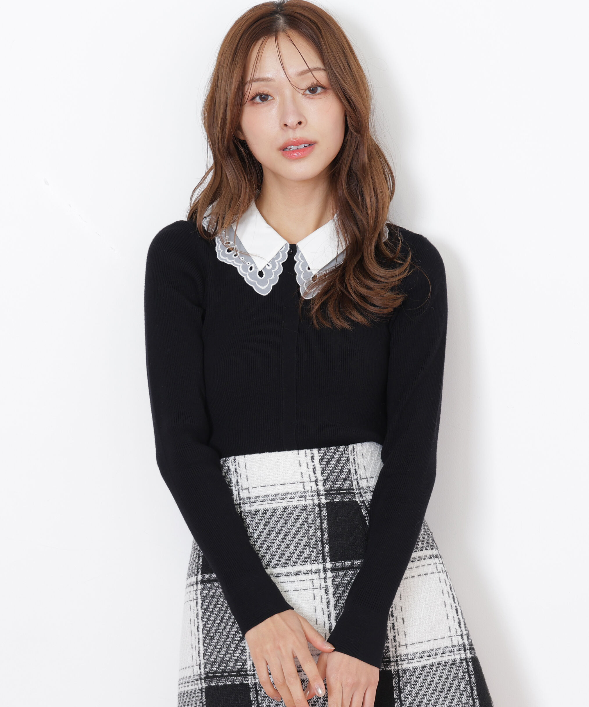  「レース衿レイヤードニット」|ニット・セーター|